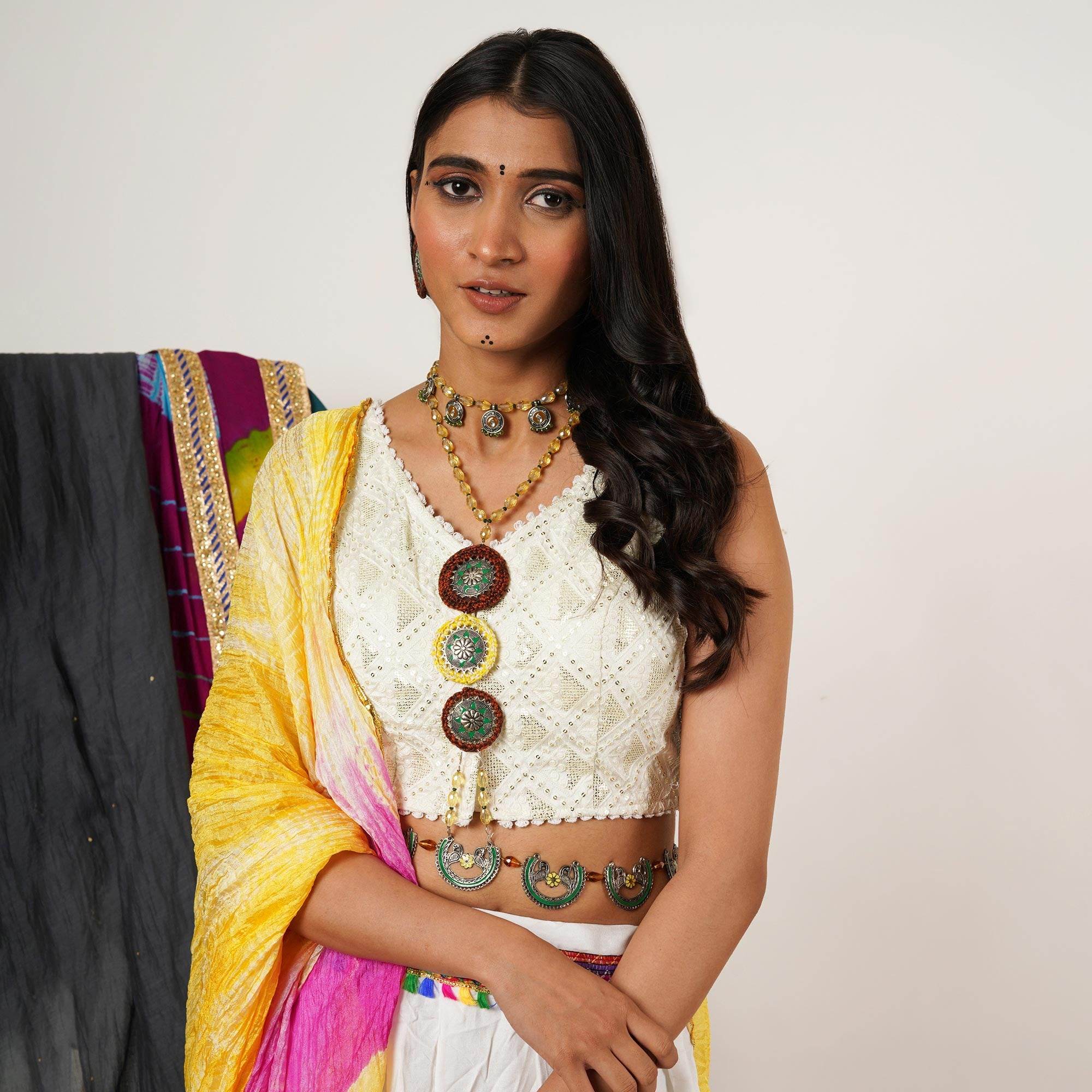 Multi-Stranded Bohemian Jewelry Set with Circular Charms - BeAbhika.com