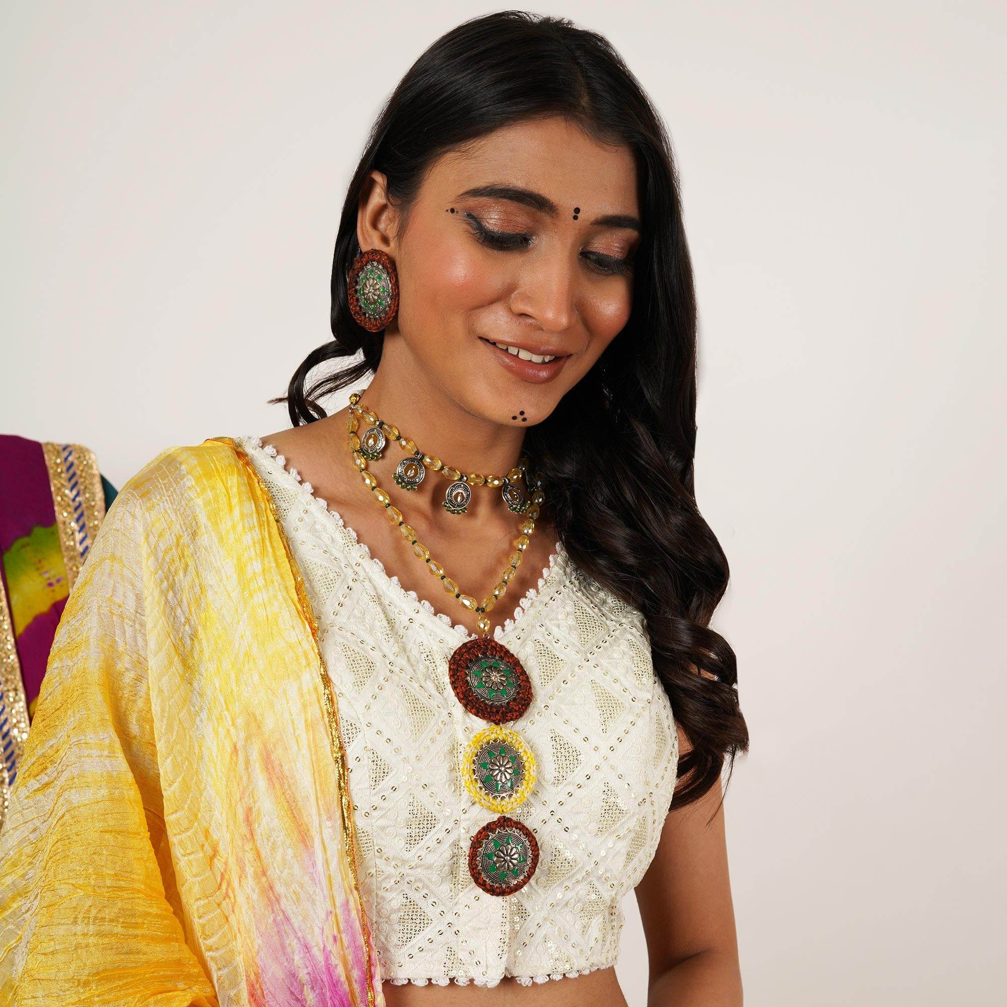 Multi-Stranded Bohemian Jewelry Set with Circular Charms - BeAbhika.com