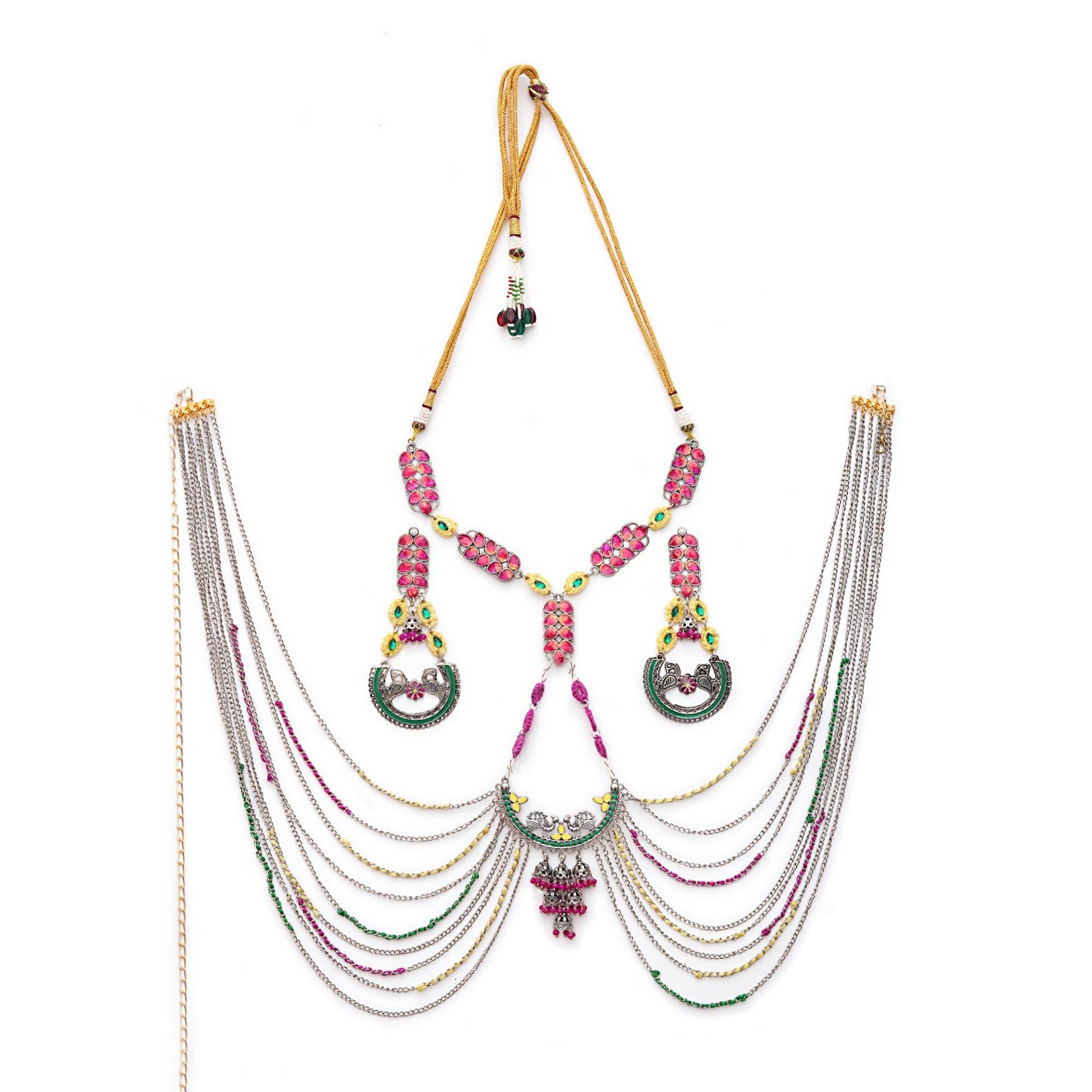Vintage Charm Jewelry Set with Necklace, Earrings & Waistbelt - BeAbhika.com