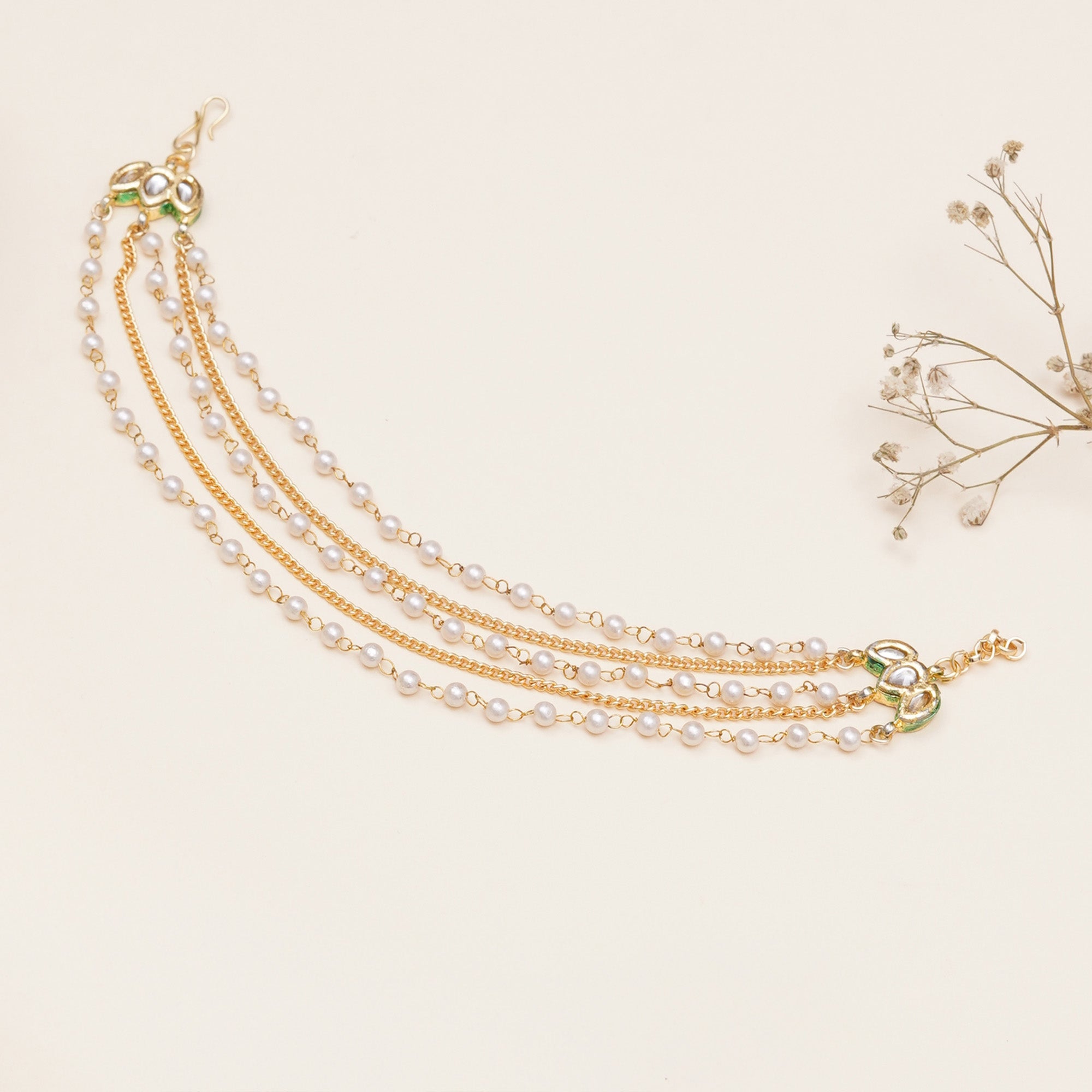 Kundan Pearl Multi-Layer Hair Chain