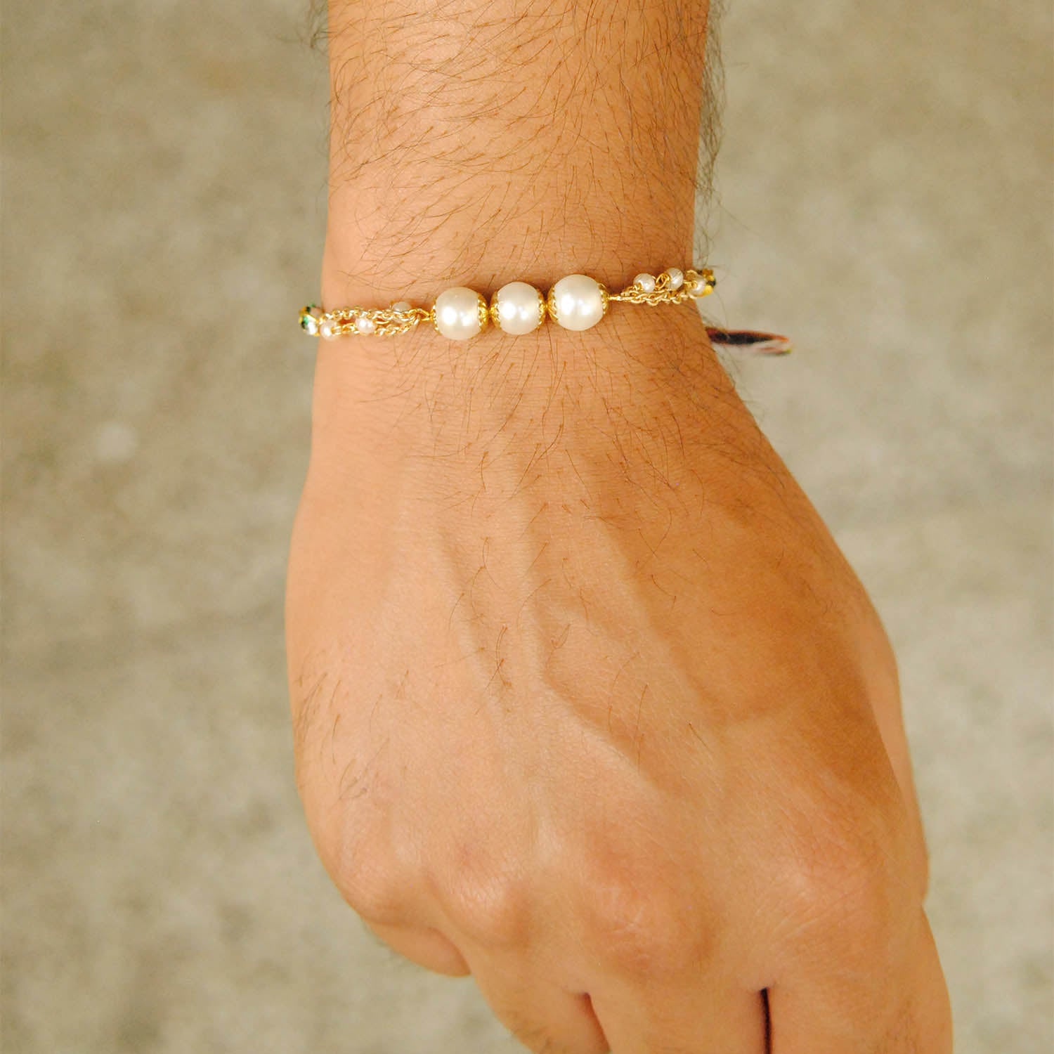 Set Of 3 Pearl And Mesh Rakhi