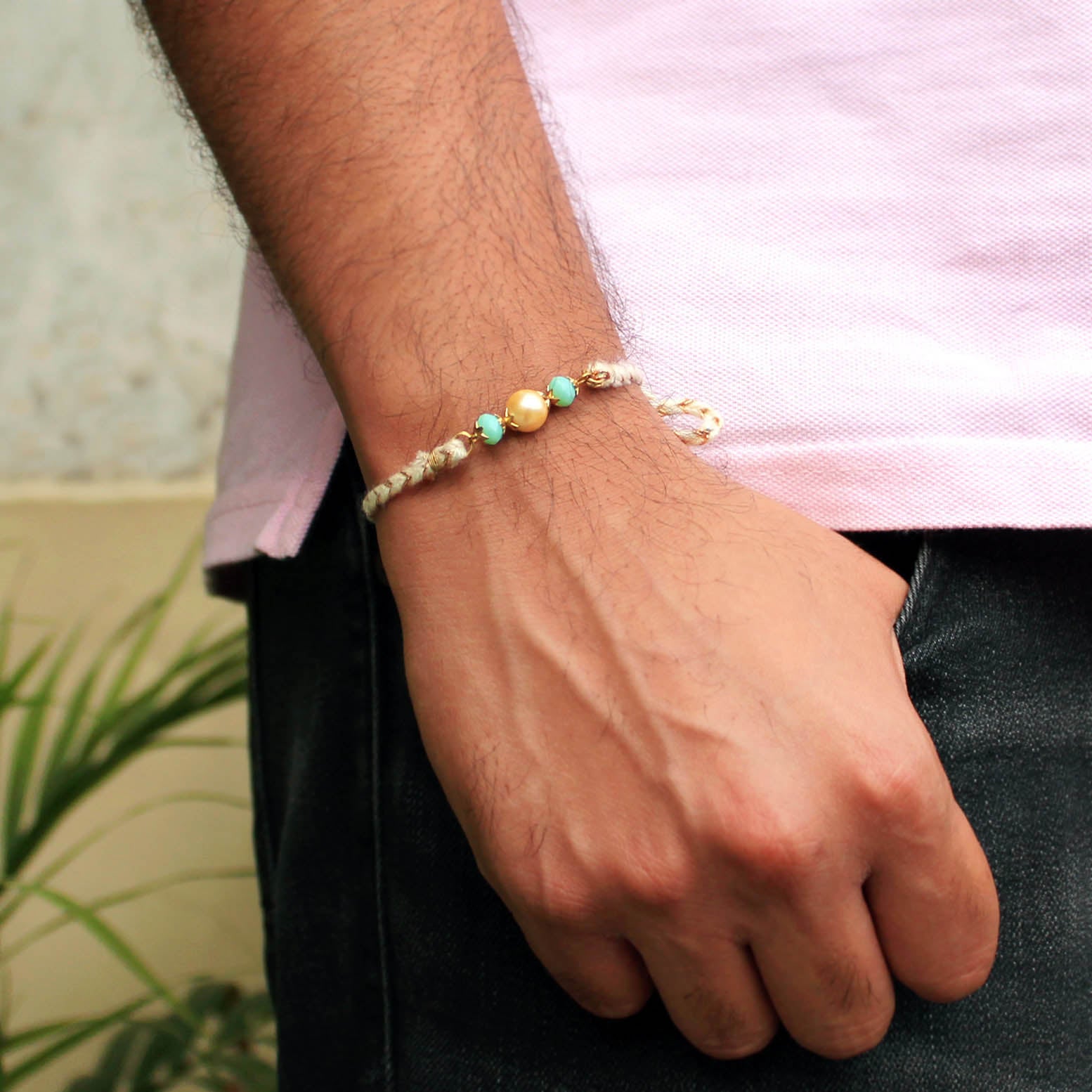 Set Of 3 Pearl And Mesh Rakhi