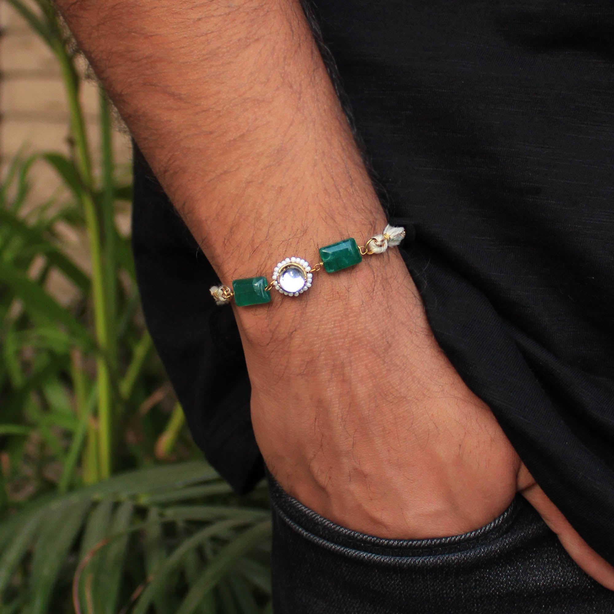 Set Of 3 Kundan Rakhi Combo