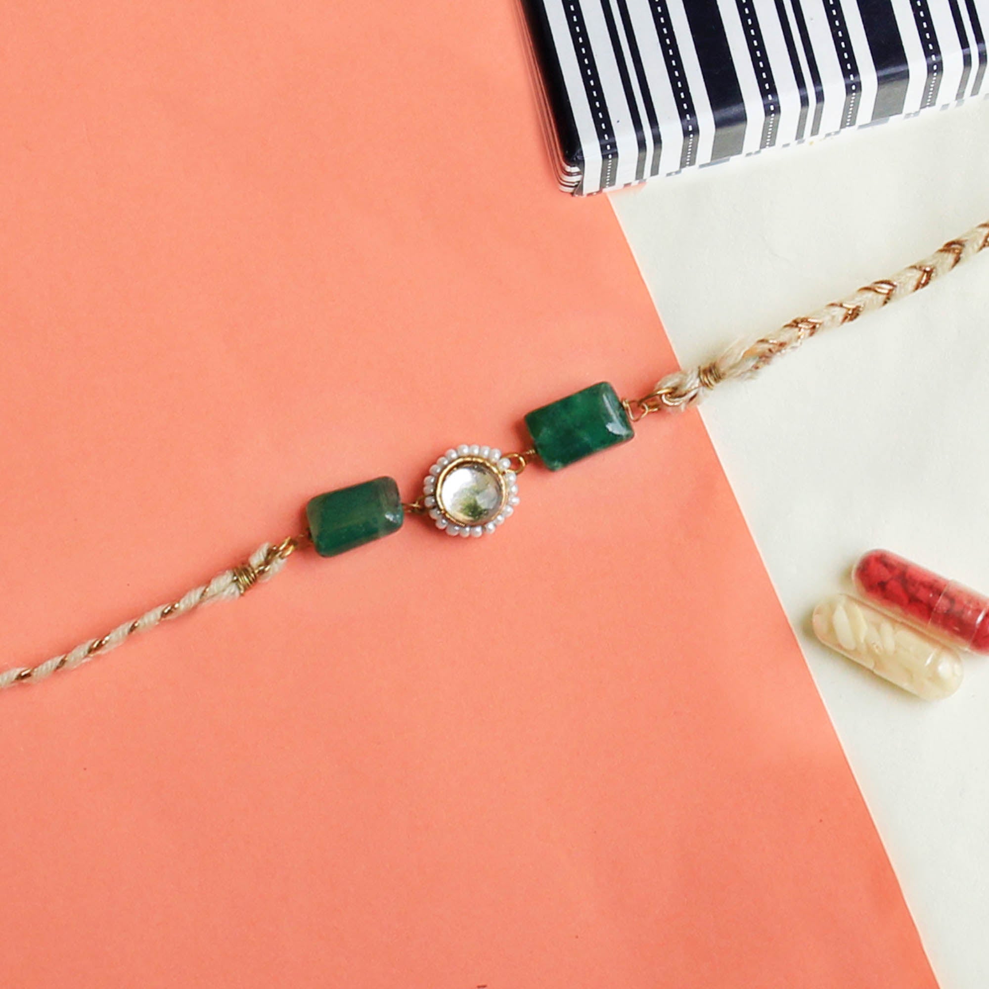 Set Of 3 Kundan Rakhi Combo