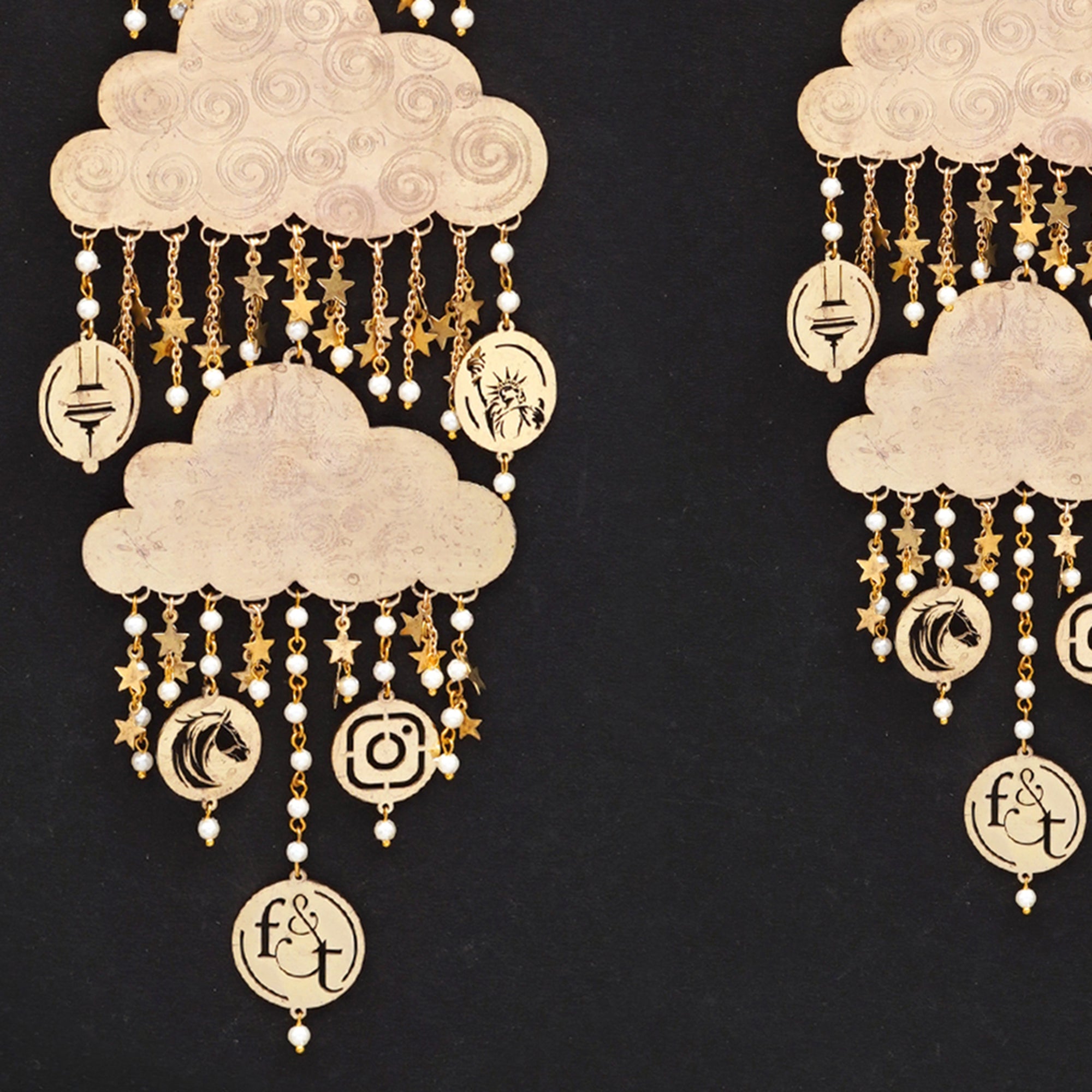 Celestial Cloud Personalized Bridal Kaleere with Pearl & Charm Drops - Set Of 2 Pieces