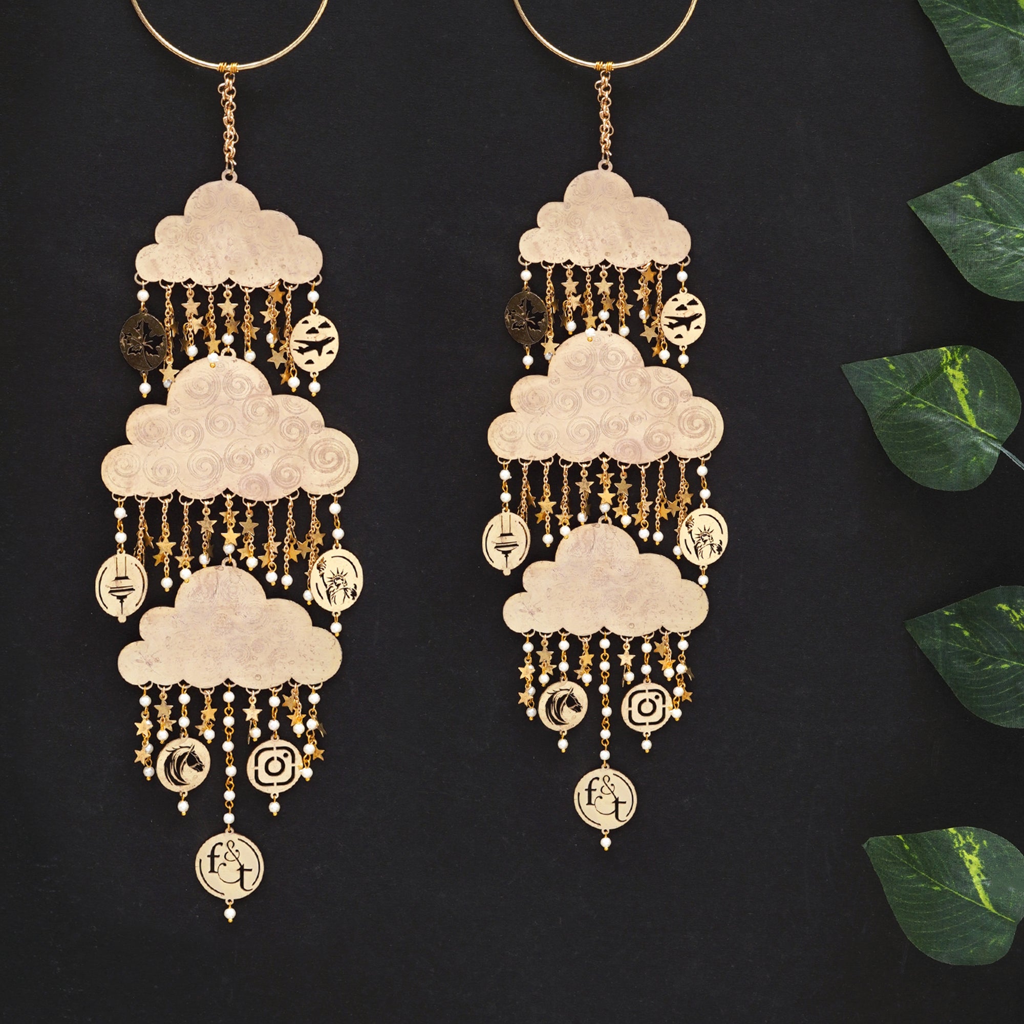 Celestial Cloud Personalized Bridal Kaleere with Pearl & Charm Drops - Set Of 2 Pieces