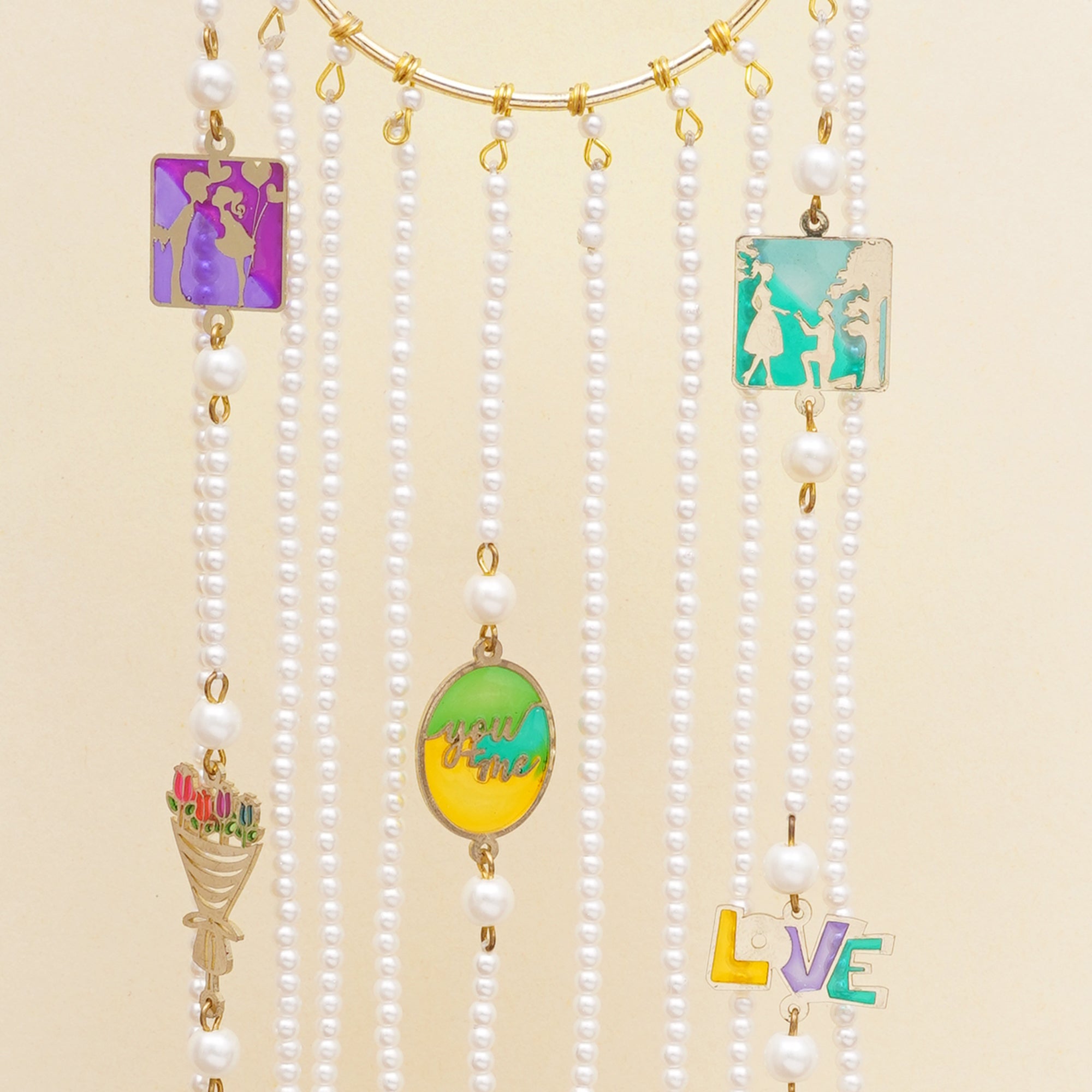 Personalized Pearl String Bridal Kaleere with Custom Charms - Set Of 2 Pieces