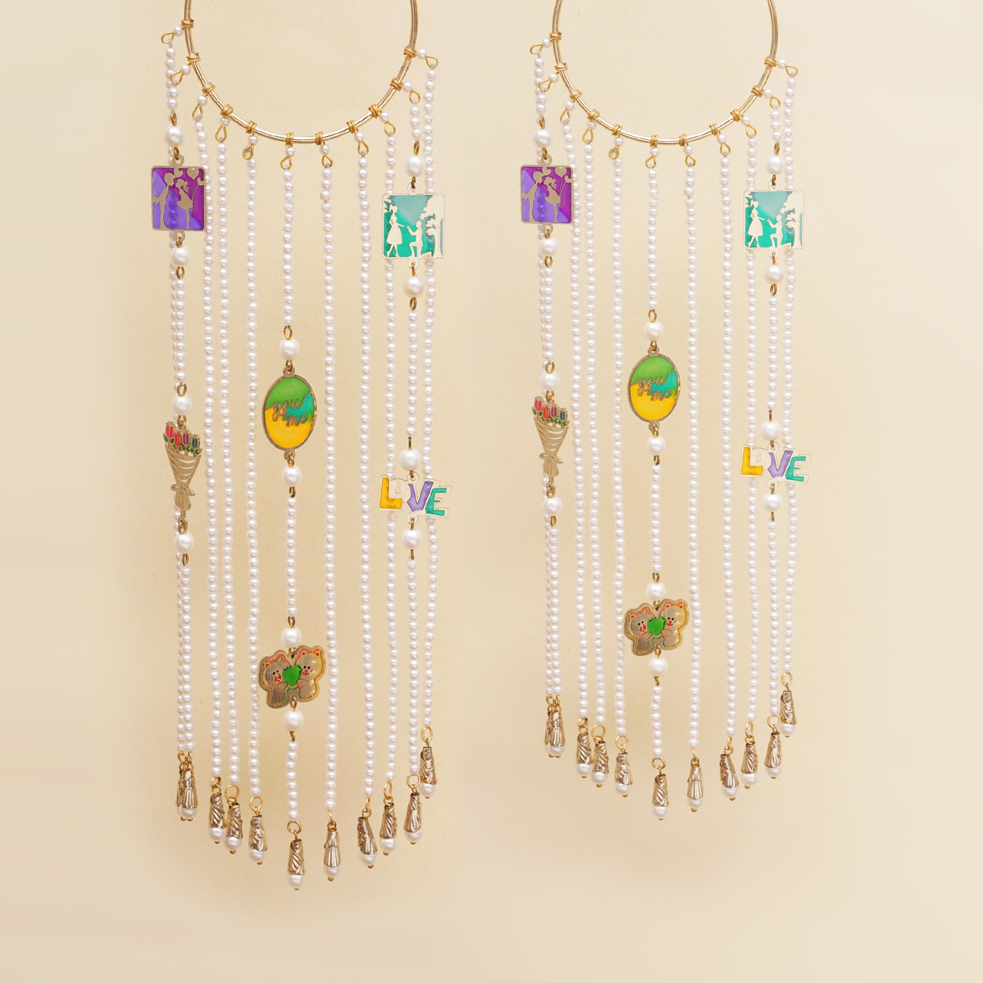 Personalized Pearl String Bridal Kaleere with Custom Charms - Set Of 2 Pieces