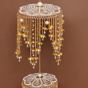 Royal Pearl Mini Lotus Dome Bridal Kaleere with Layered Chain Drops - Set Of 2 Pieces