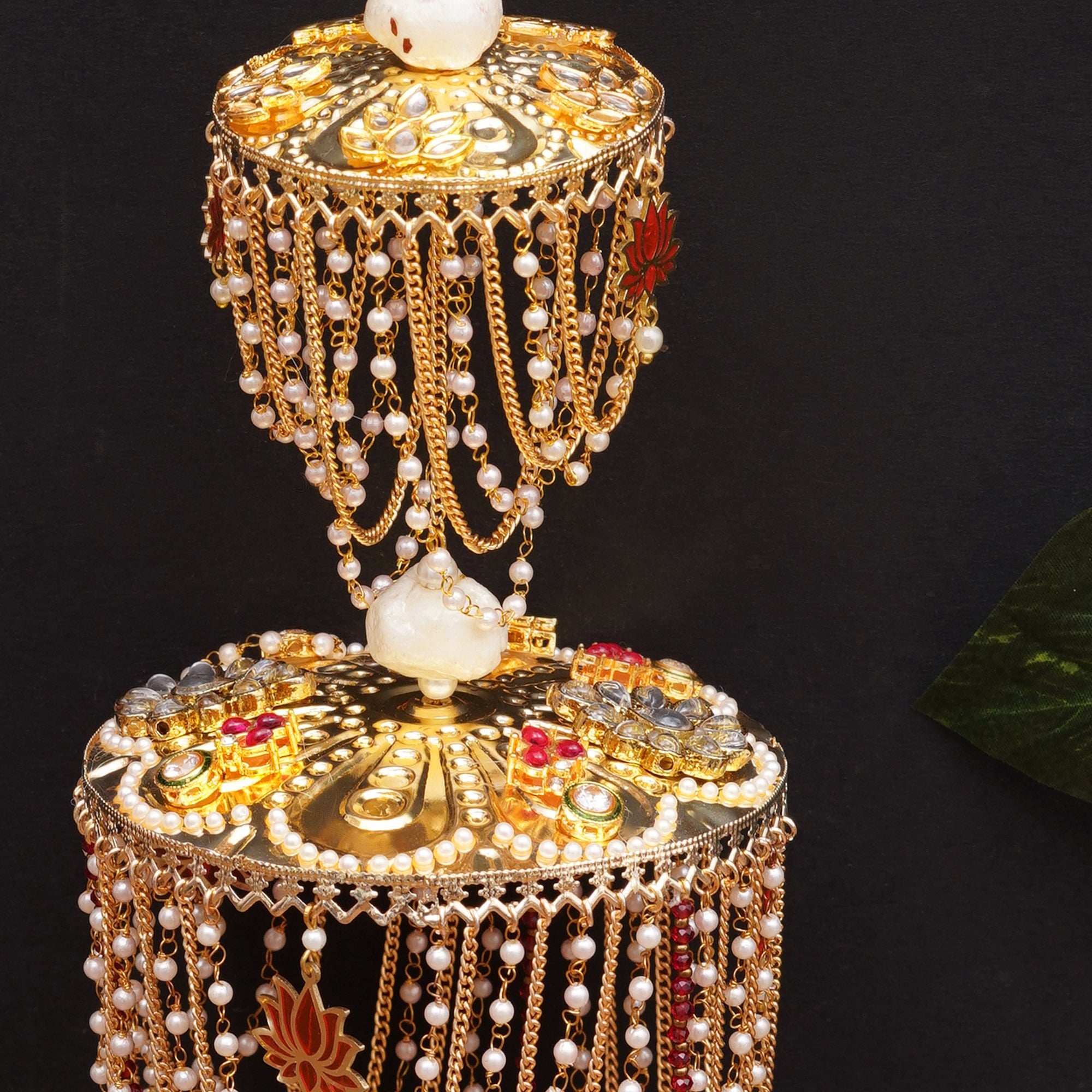 Royal Pearl Dome Bridal Kaleere with Multi-Layer Chain Drapes - Set Of 2 Pieces