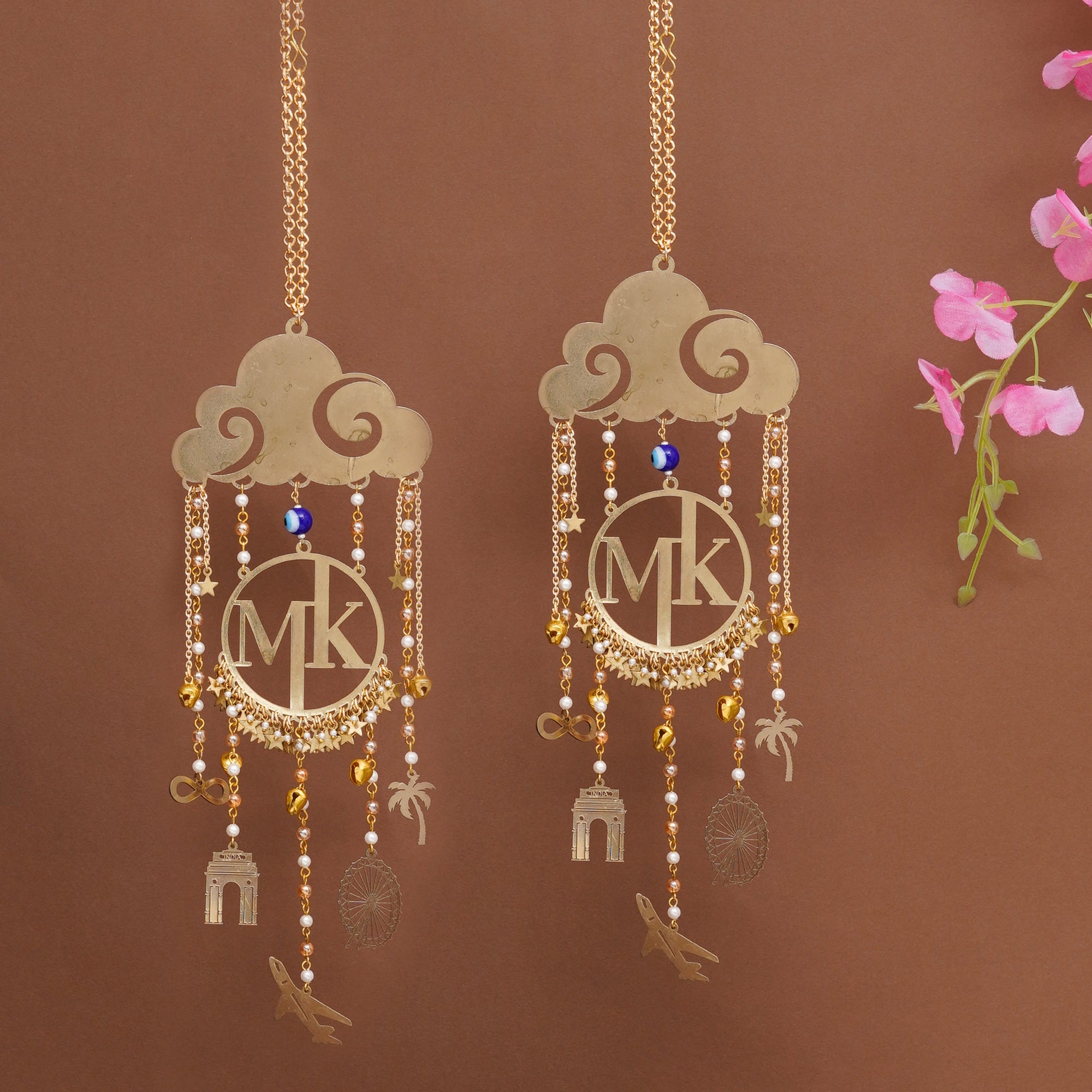 Personalized Cloud Initial Bridal Kaleere with Travel Charms - Set Of 2 Pieces