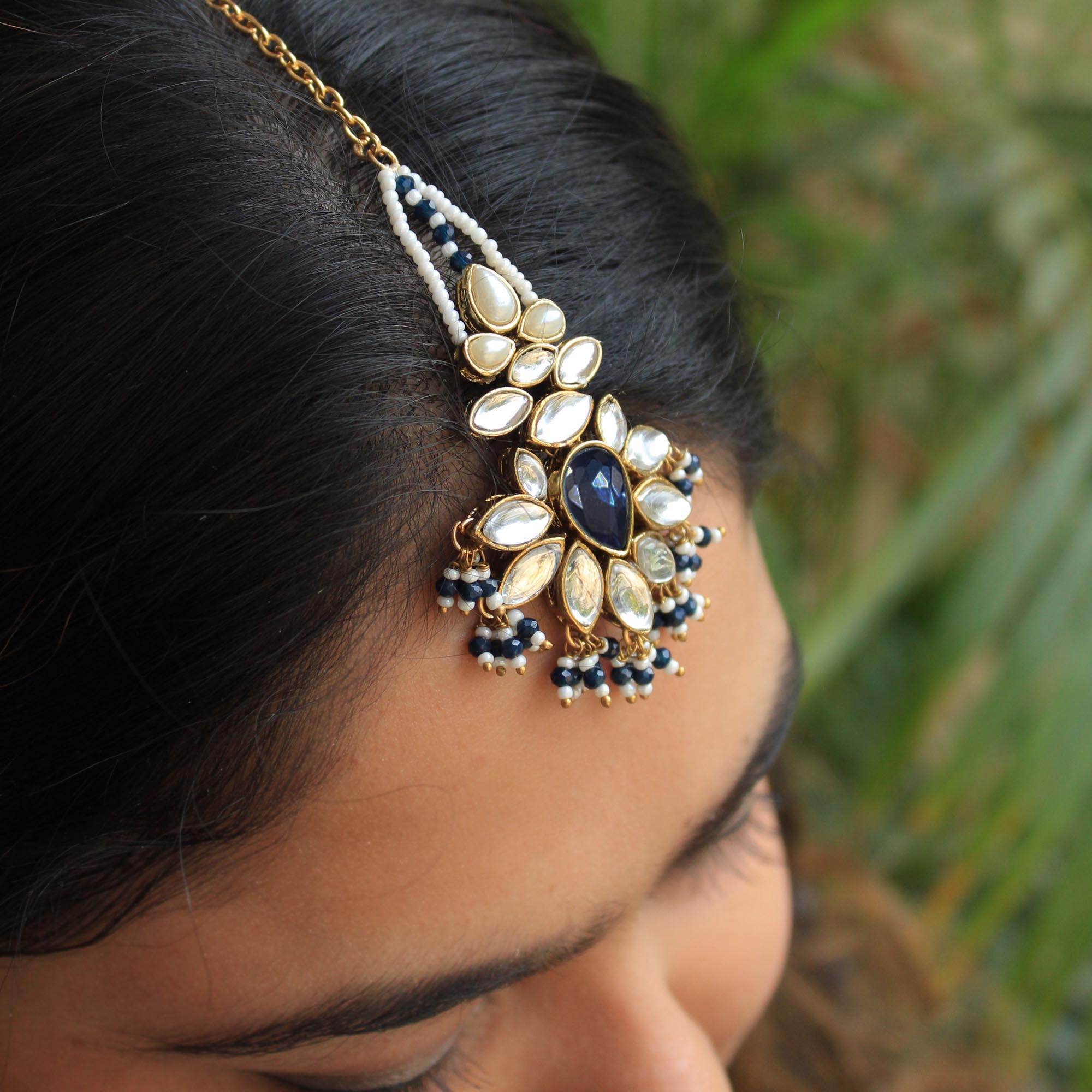 Floral Grace Kundan Maang Tikka - BeAbhika.com