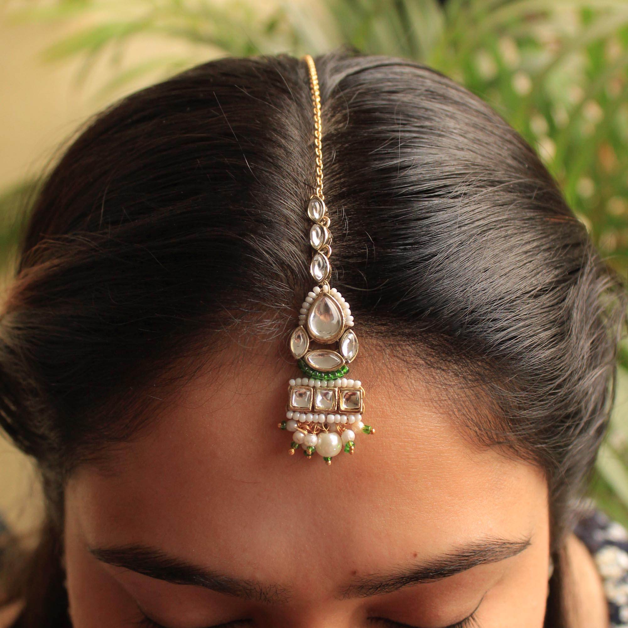 Divine Kundan Necklace, Ring, Maangtikka & Earrings Set - BeAbhika.com