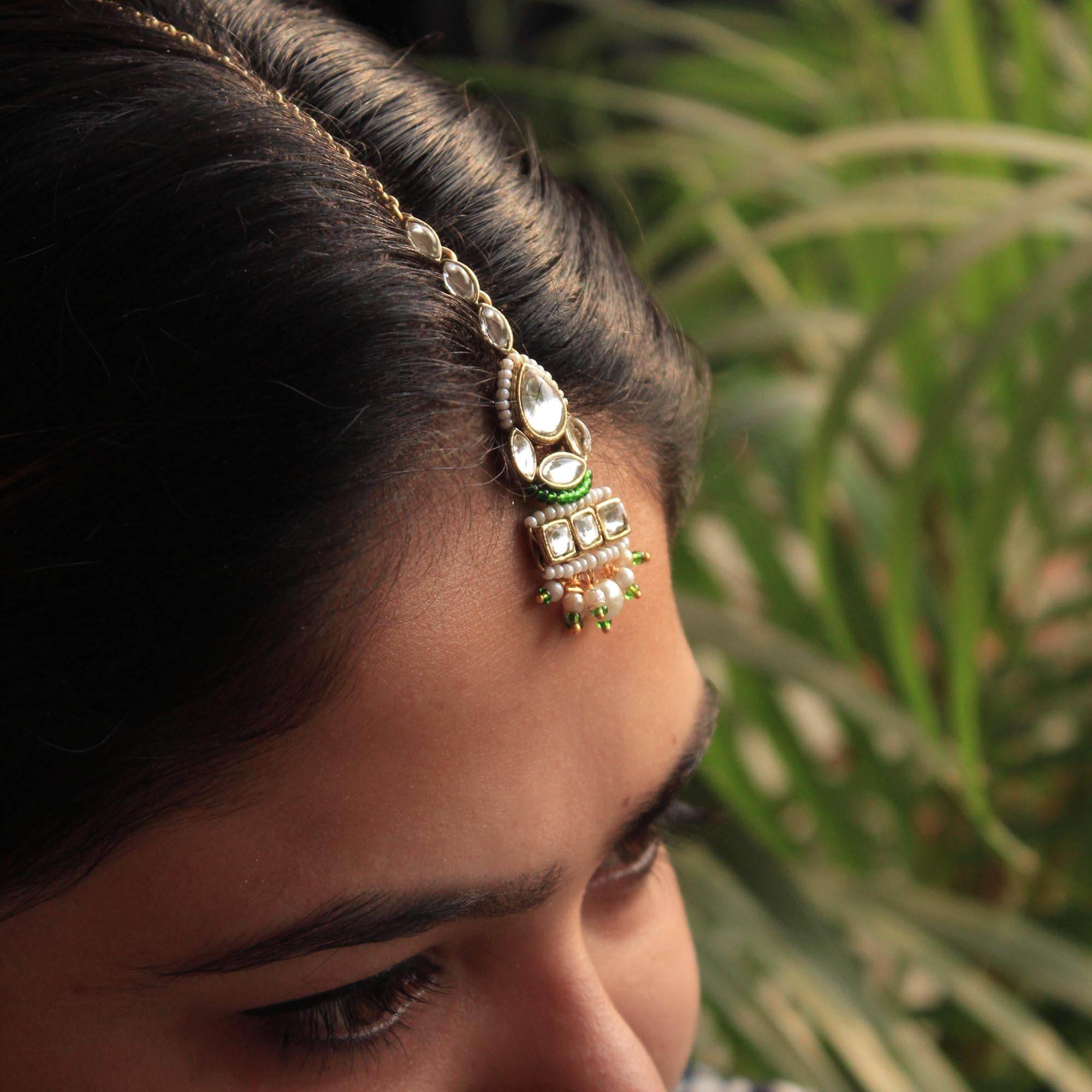 Divine Kundan Necklace, Ring, Maangtikka & Earrings Set - BeAbhika.com