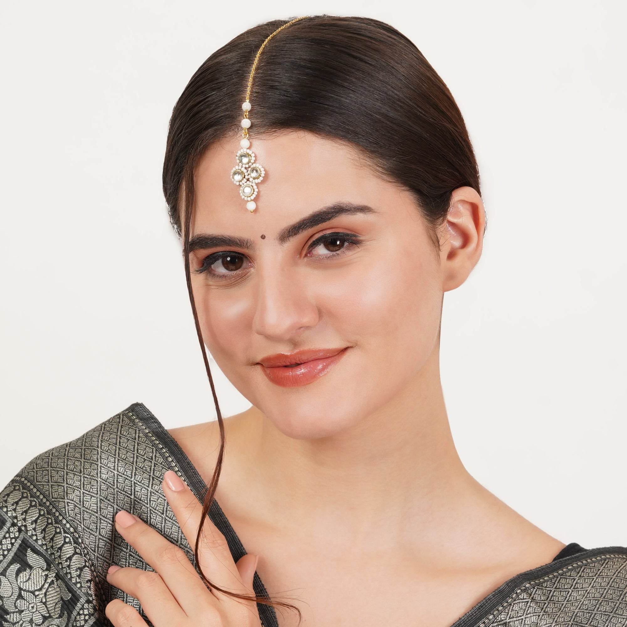 Minimalist White Pearl Maangtikka - BeAbhika.com