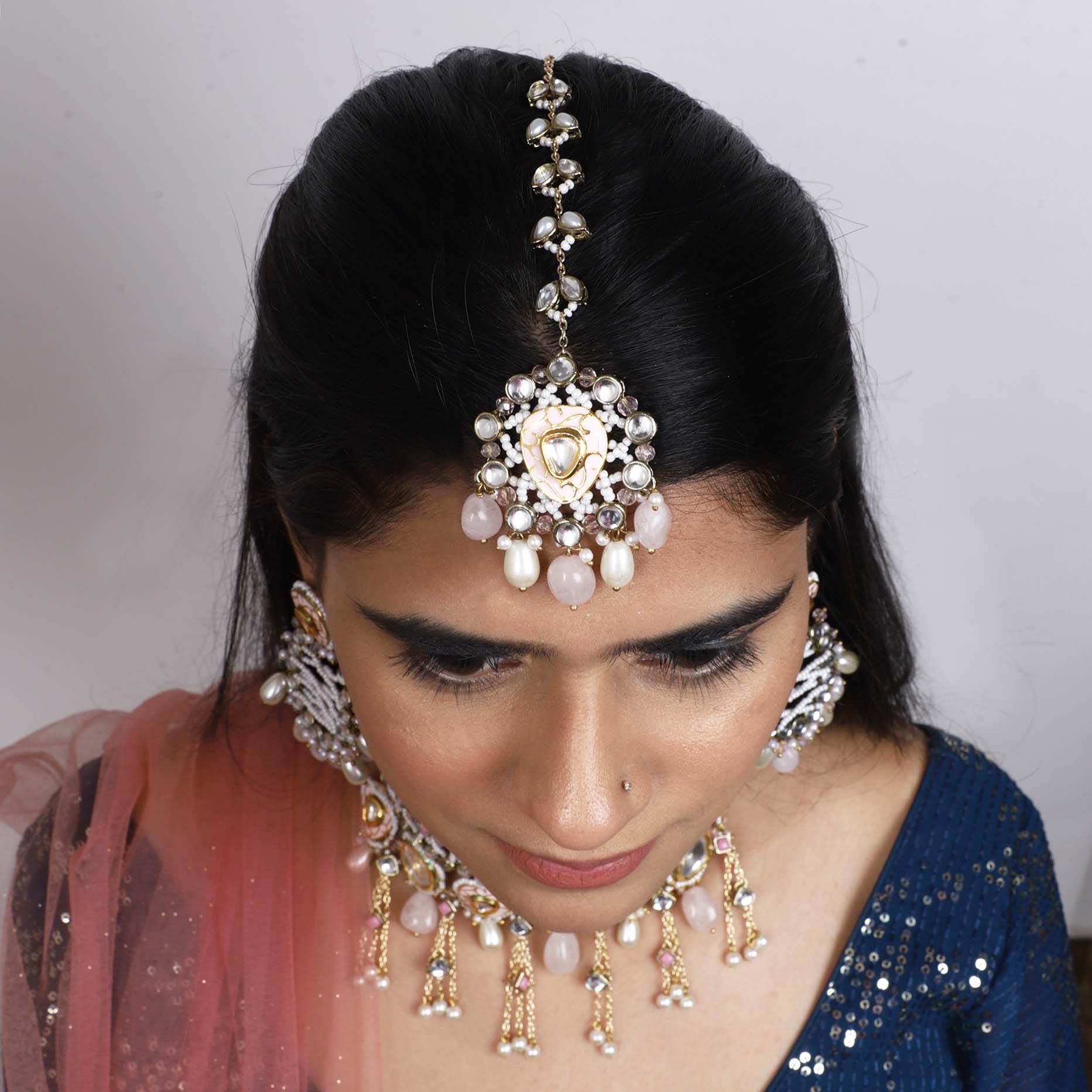 Pink Wink Full Set With Necklace, Earrings, Maangtikka, Hathphool & Waistbelt - BeAbhika.com
