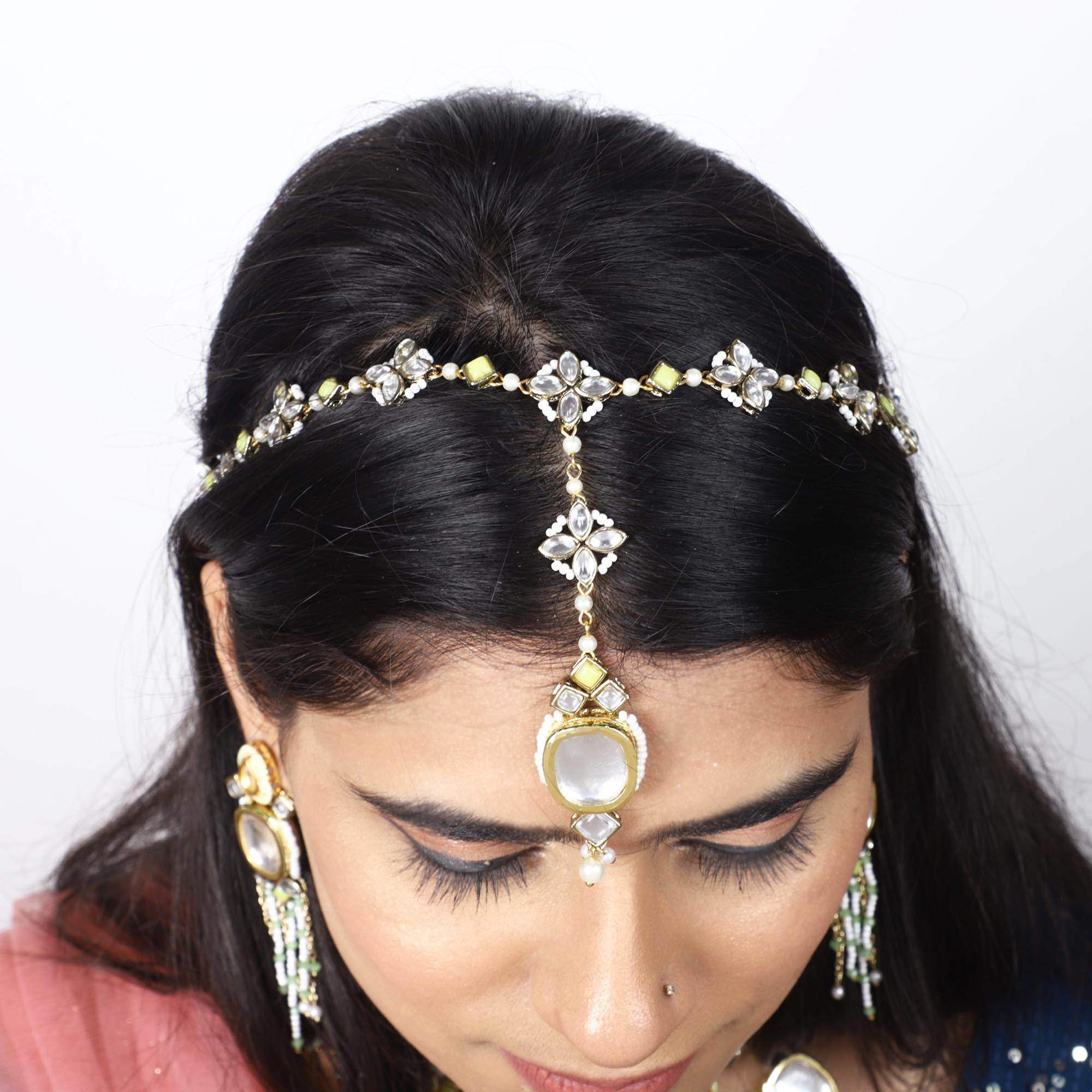 Minty Winty Full Set With Necklace, Earrings, Hathphool, Maangtikka & Waistbelt - BeAbhika.com
