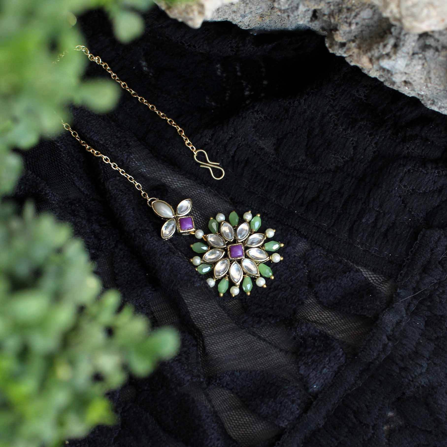 Pearl Twirl Ful Set With Long Haar, Choker, Ring, Maangtikka, Bracelet & Earrings - BeAbhika.com