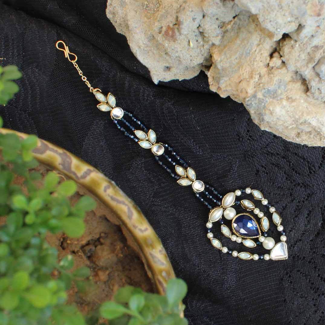 Blue Hues Full Set With Choker, Long Necklace, Earrings, Bracelet & 2 Rings - BeAbhika.com