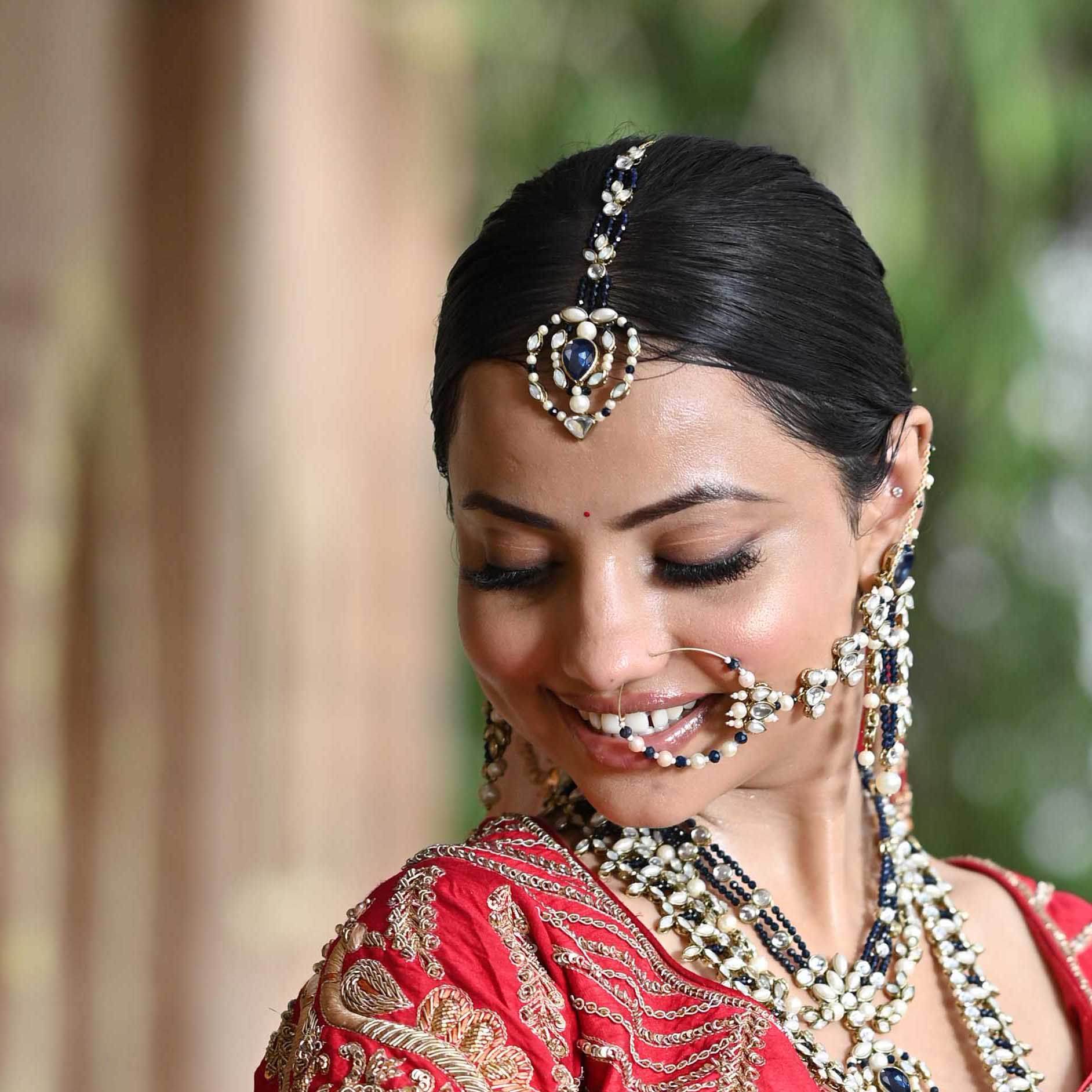 Blue Hues Full Set With Choker, Long Necklace, Earrings, Bracelet & 2 Rings - BeAbhika.com