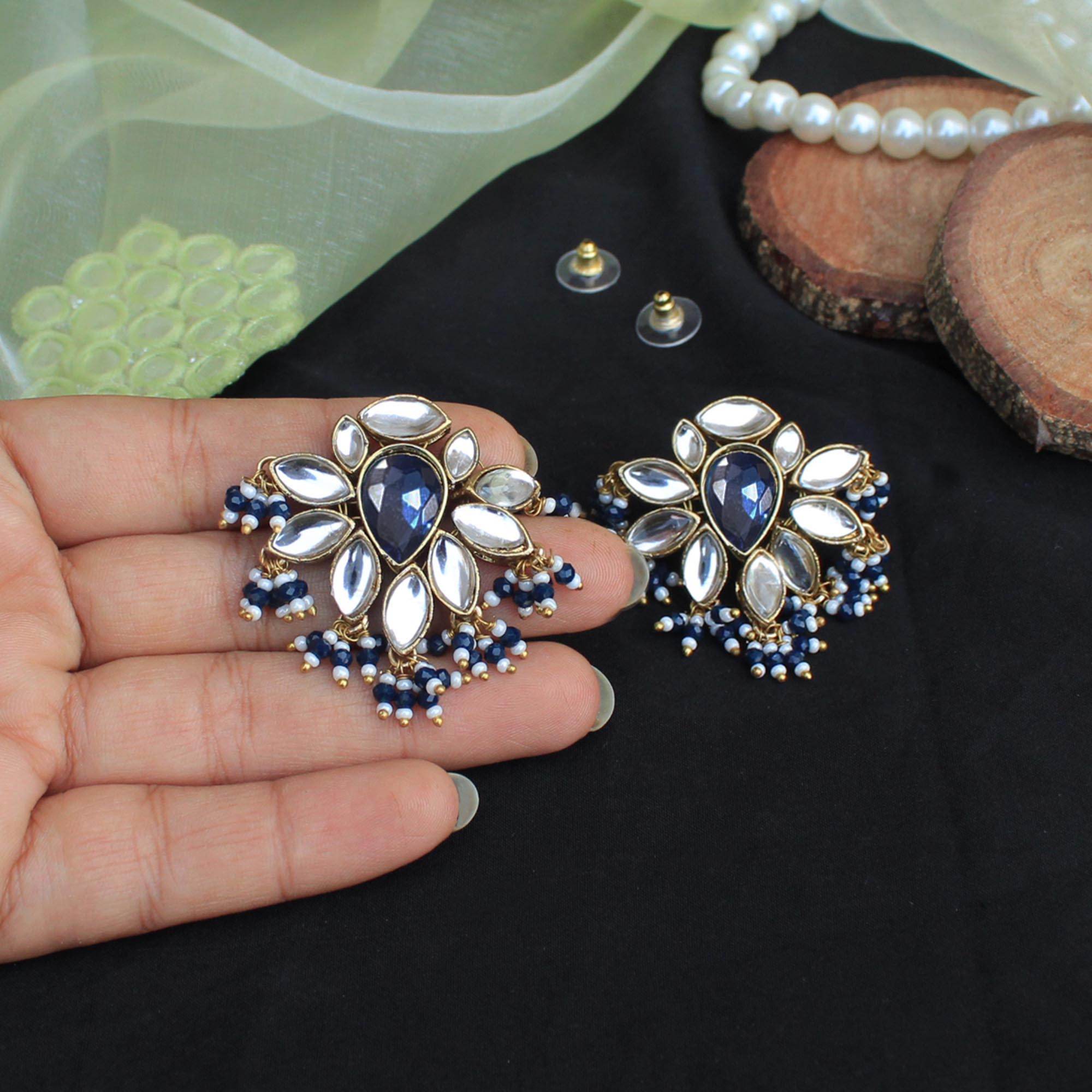 Kundan choker set in gold-tone with matching earrings and long bridal necklace, perfect for wedding functions , festive and bridal wear