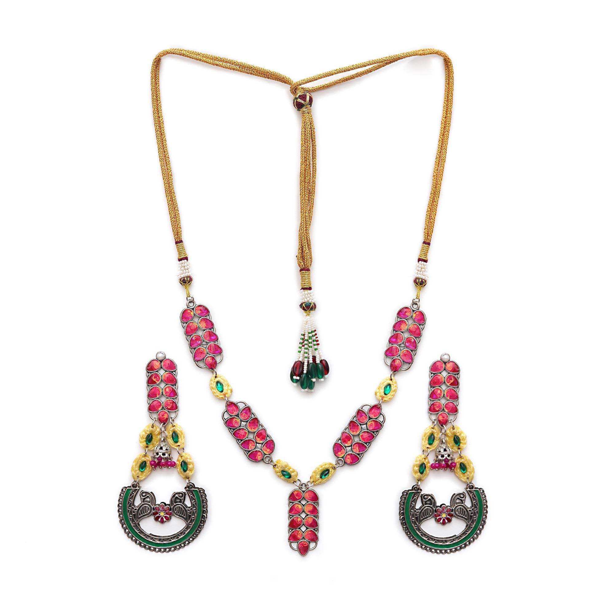 Oxidized necklaces with matching earrings perfect for dandia night designer navratri jewelry colorful necklaces