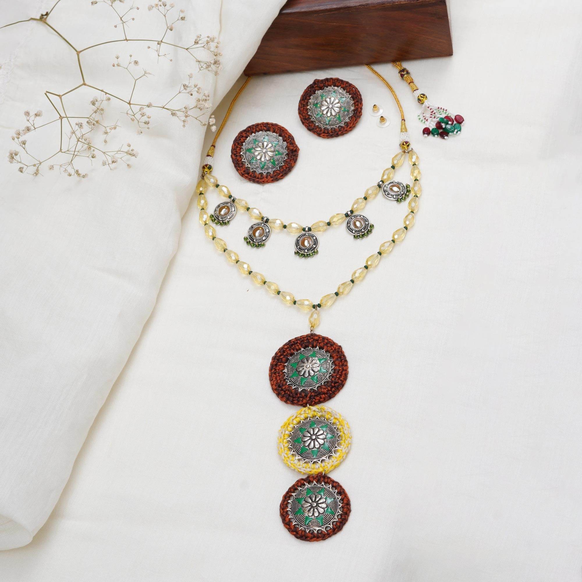 Oxidized necklaces with matching earrings perfect for dandia night designer navratri jewelry colorful necklaces