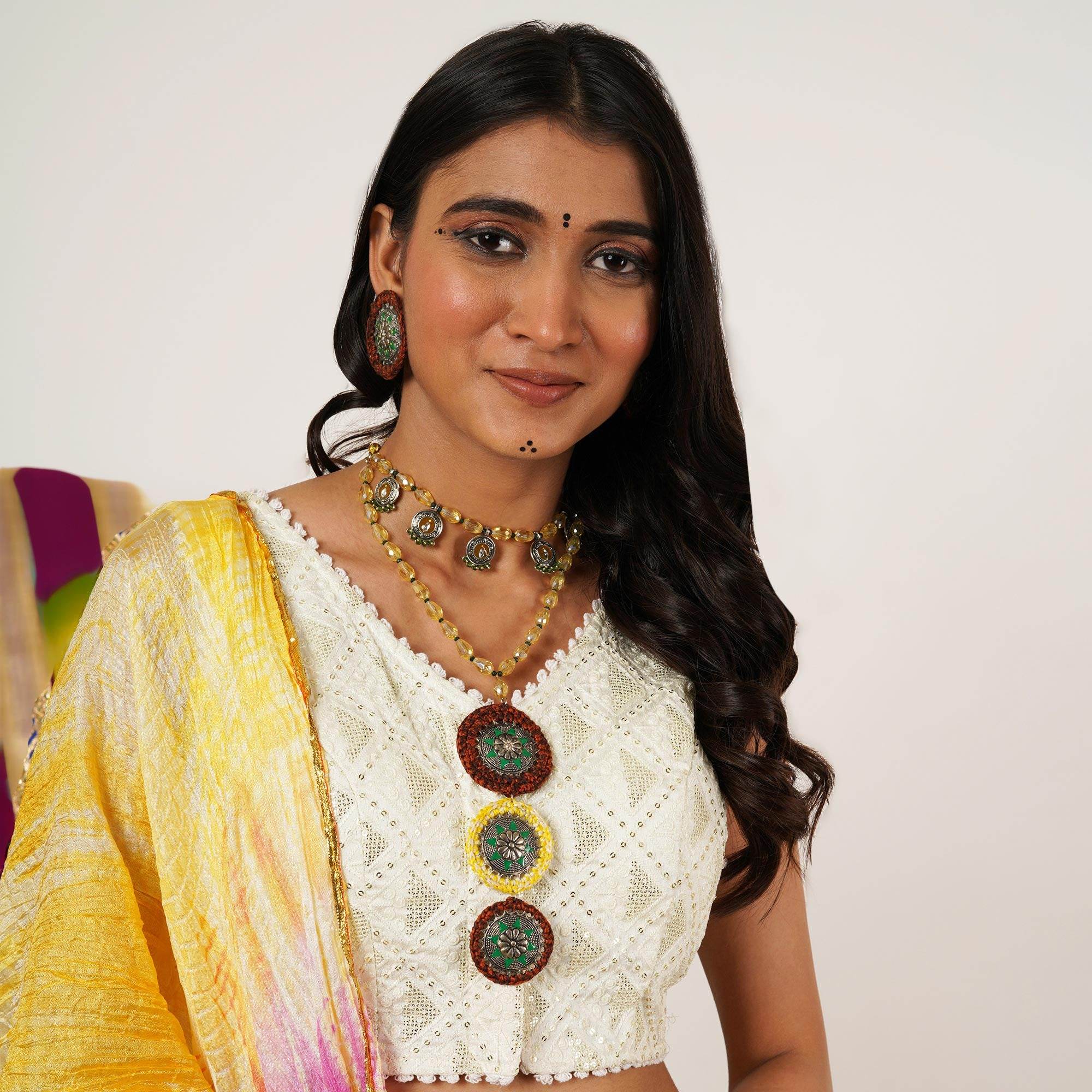 Oxidized necklaces with matching earrings perfect for dandia night designer navratri jewelry colorful necklaces