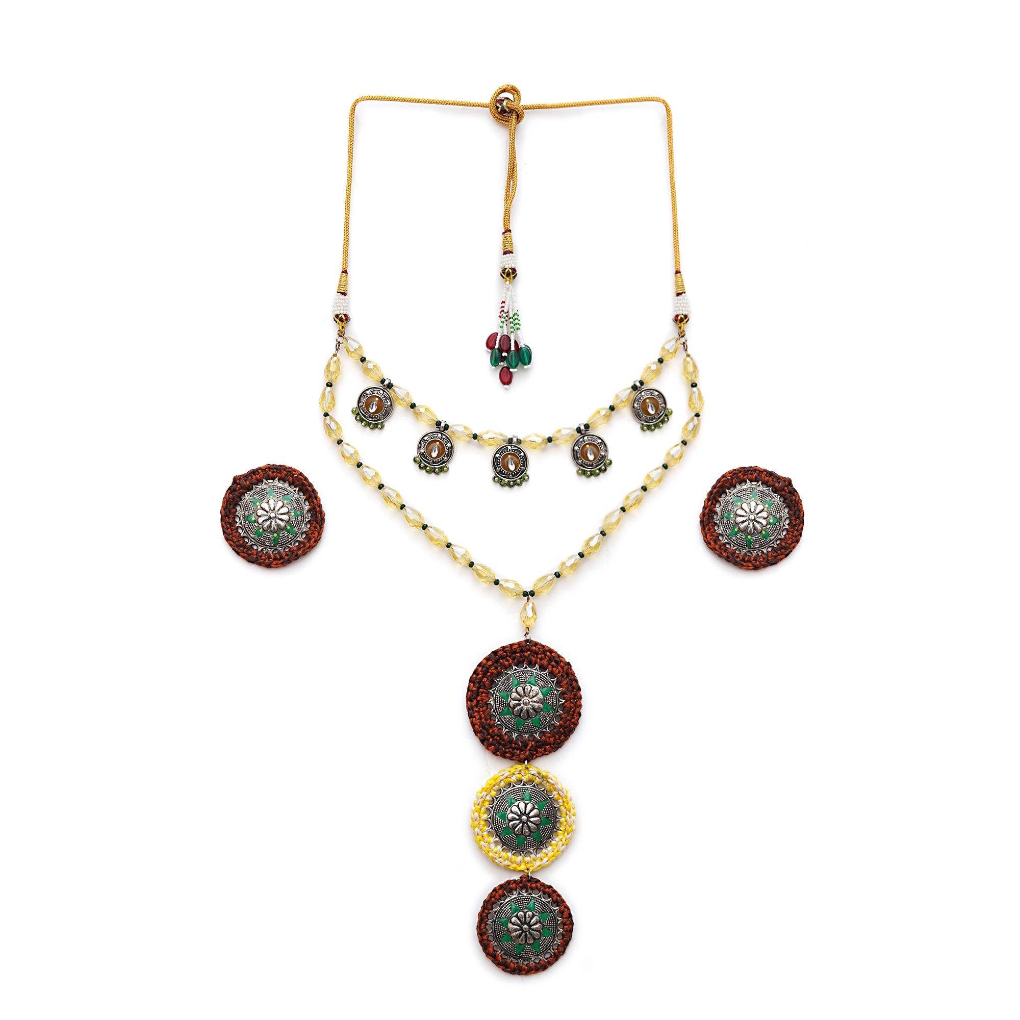 Oxidized necklaces with matching earrings perfect for dandia night designer navratri jewelry colorful necklaces
