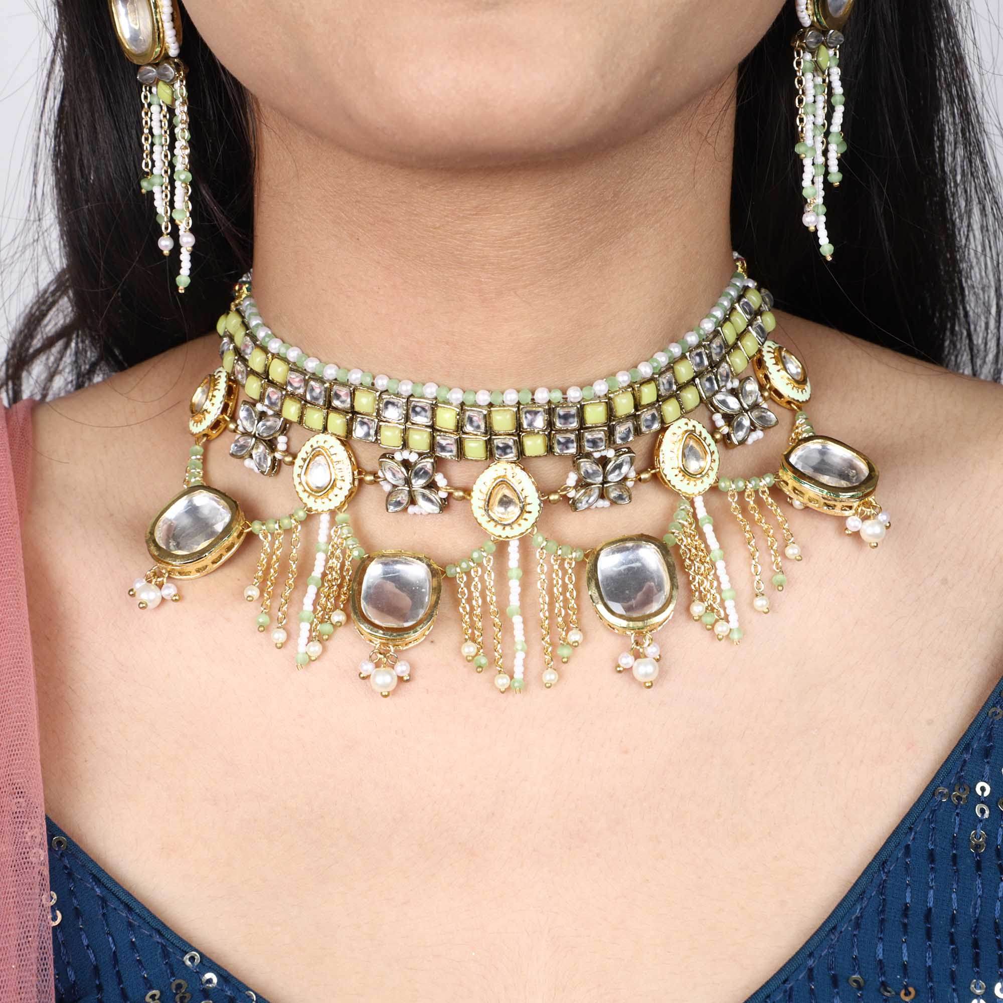 Minty Winty Full Set With Necklace, Earrings, Hathphool, Maangtikka & Waistbelt - BeAbhika.com