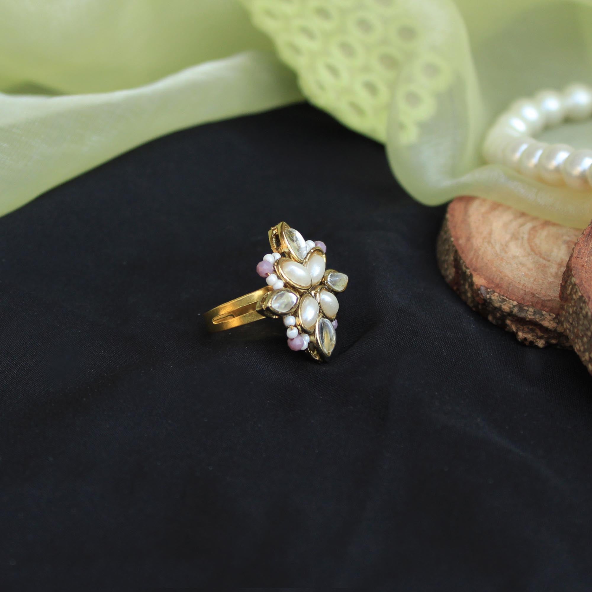 Kundan Blossom Ring & Earring Set