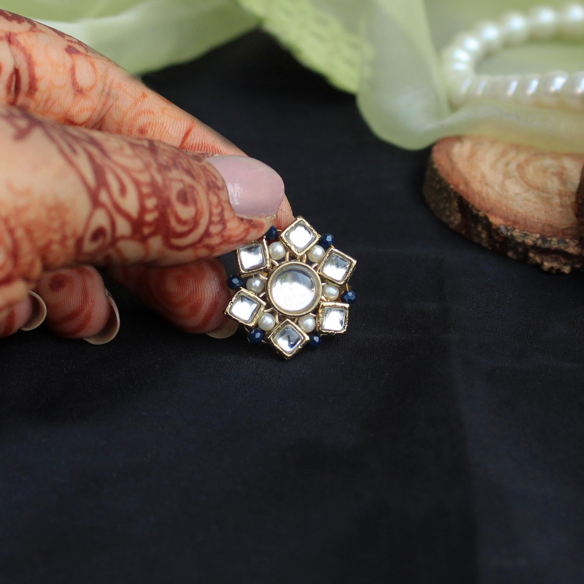 Kundan Blossom Ring & Earring Set