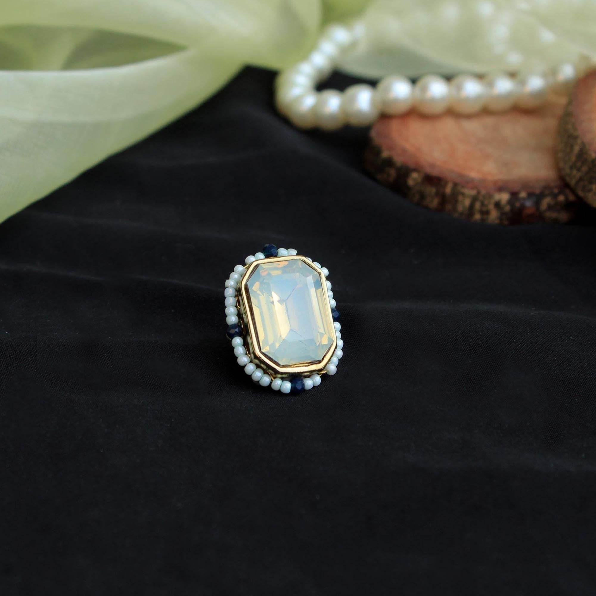 Sky Blue Crystal Ring & Earring Set - BeAbhika.com