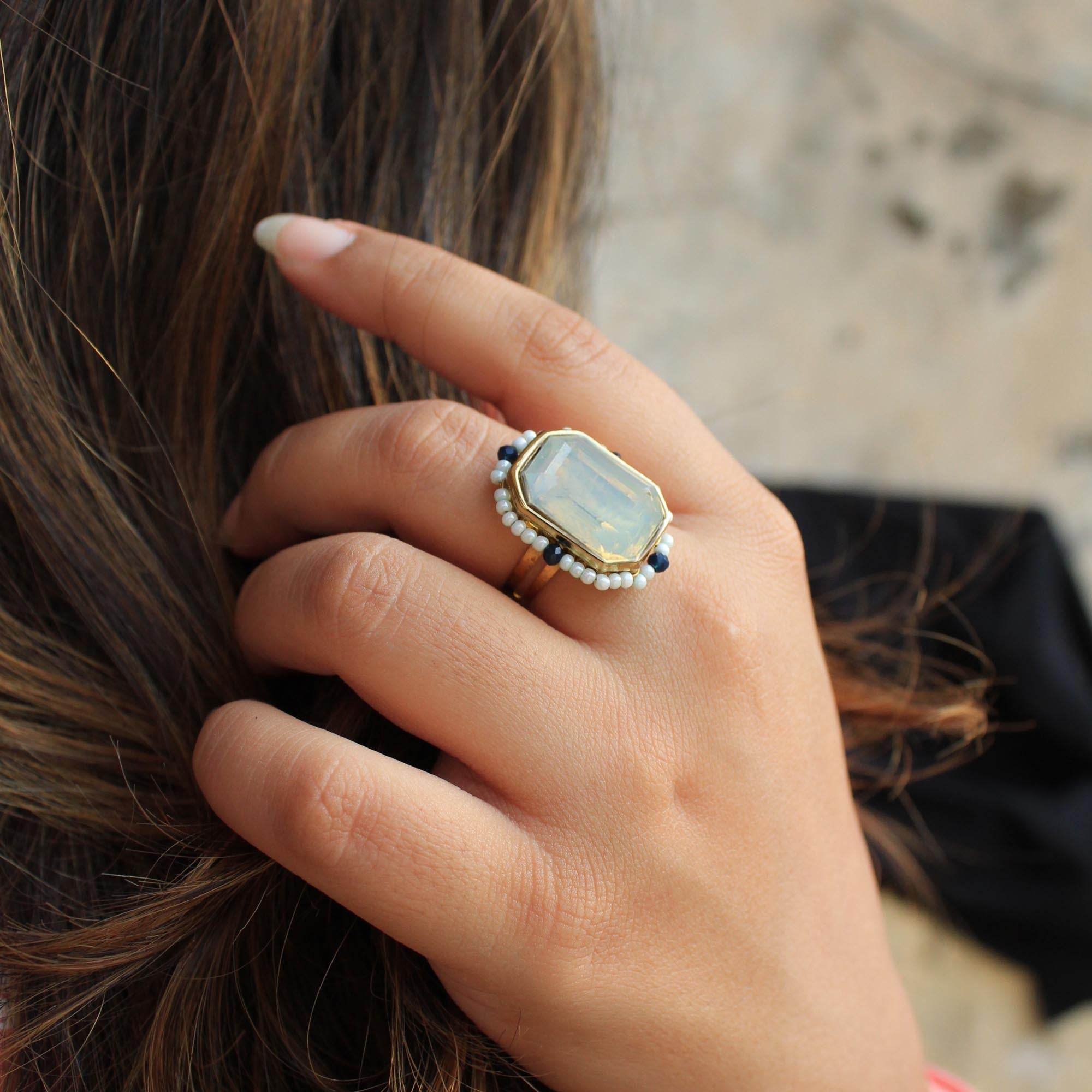 Sky Blue Crystal Ring & Earring Set - BeAbhika.com