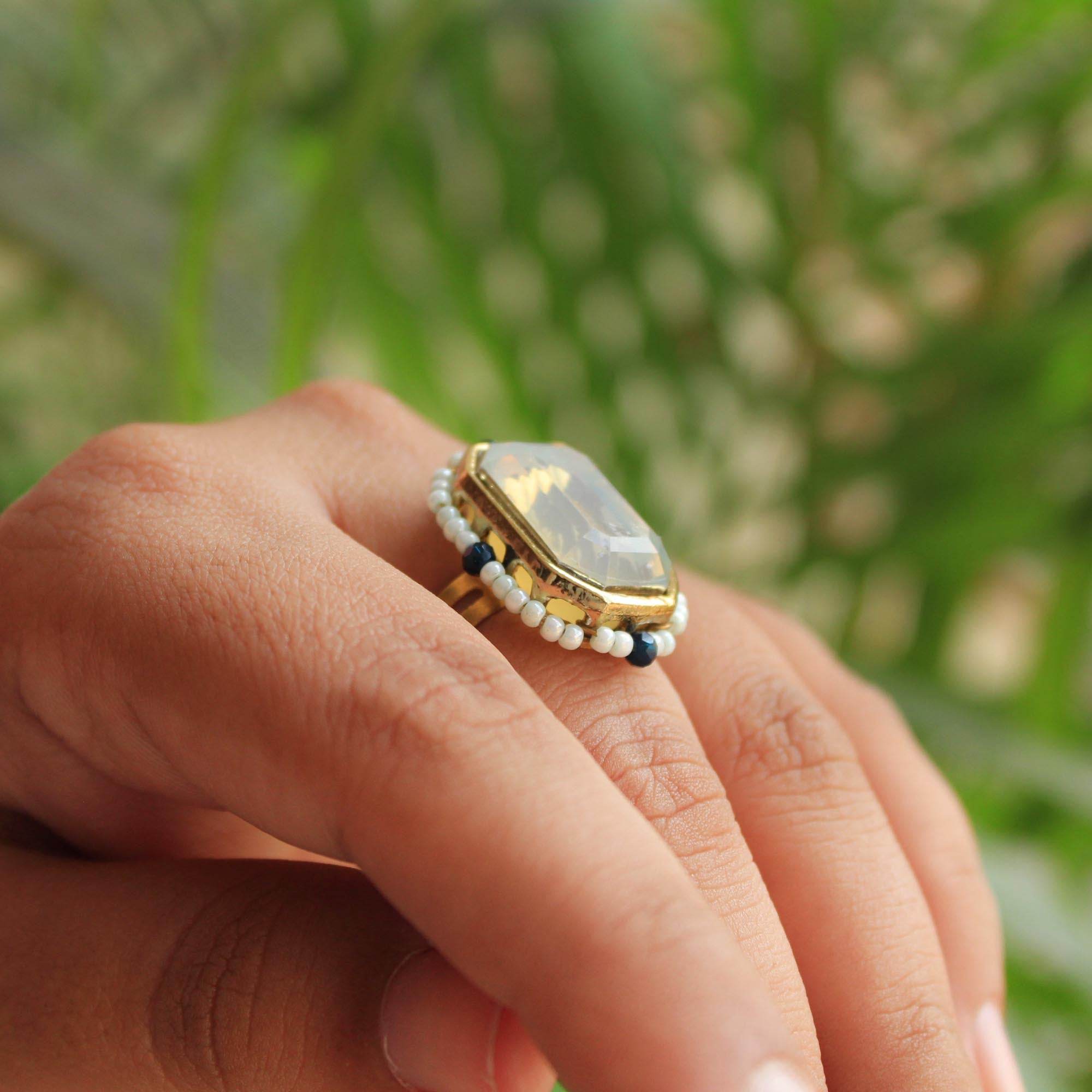 Sky Blue Crystal Ring & Earring Set - BeAbhika.com