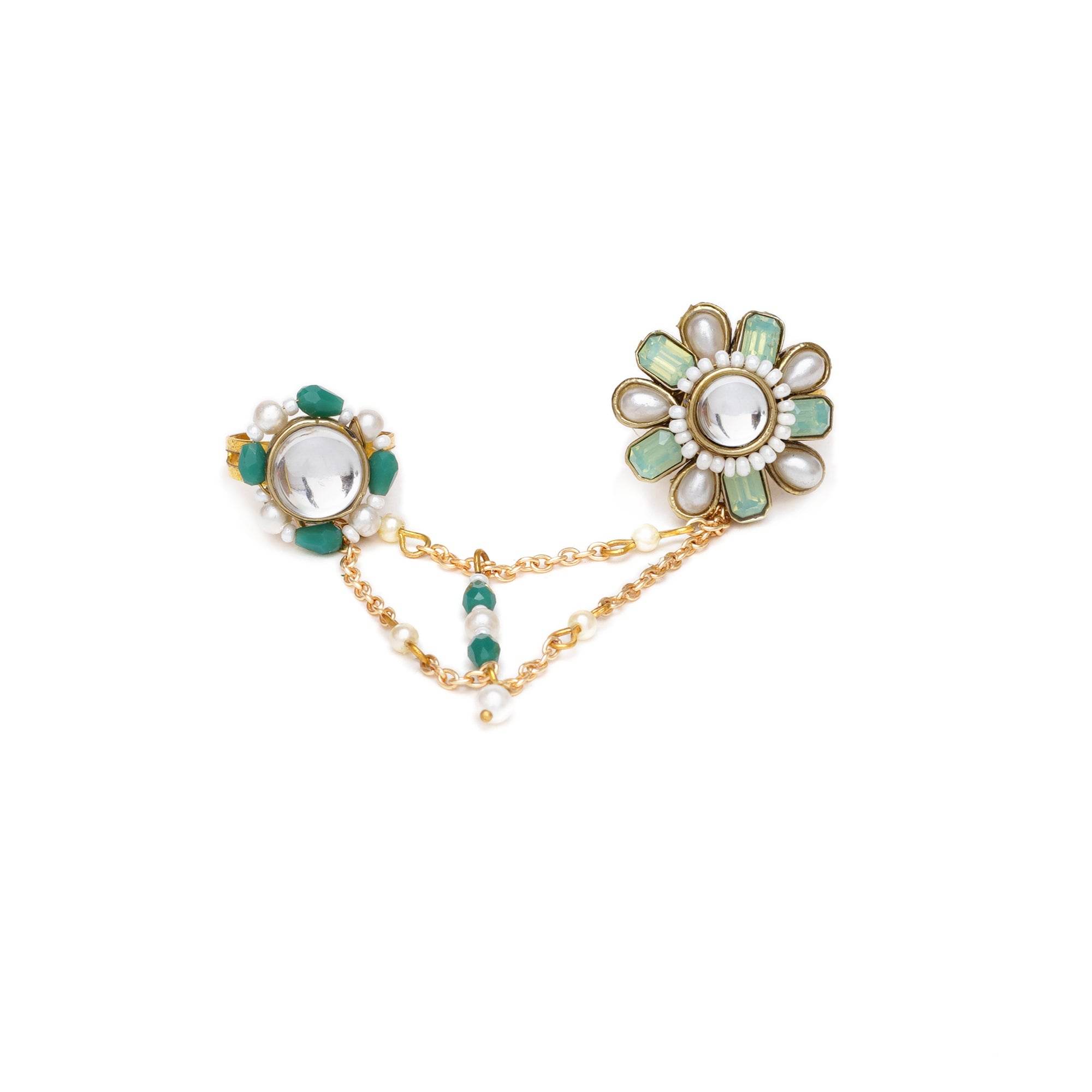 Garden Green Two-Finger Ring - BeAbhika.com