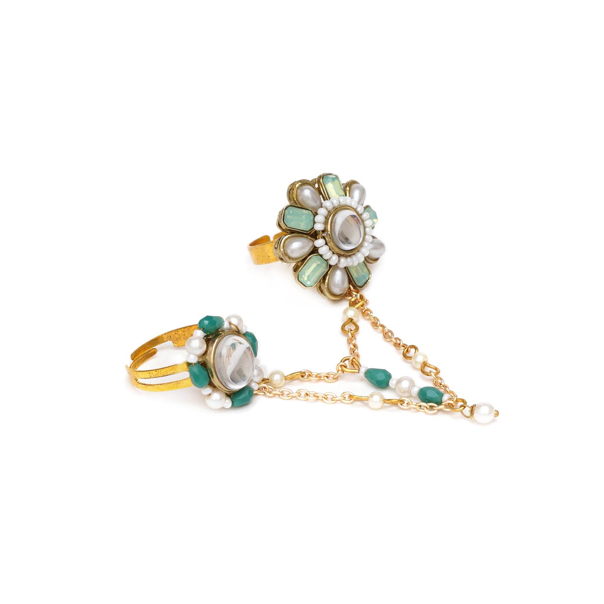 Garden Green Two-Finger Ring - BeAbhika.com