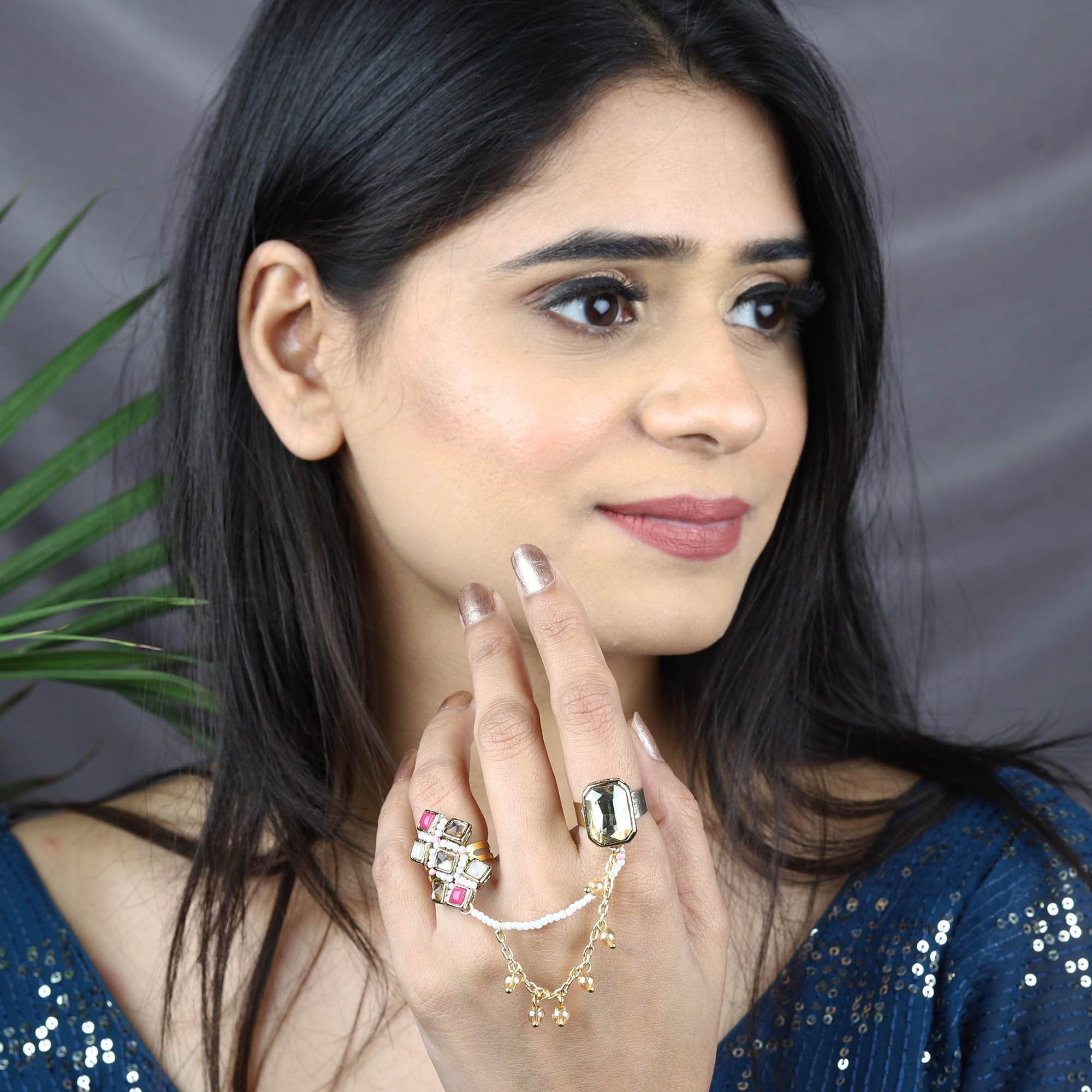 Champere Cocktail Two Finger Ring - BeAbhika.com