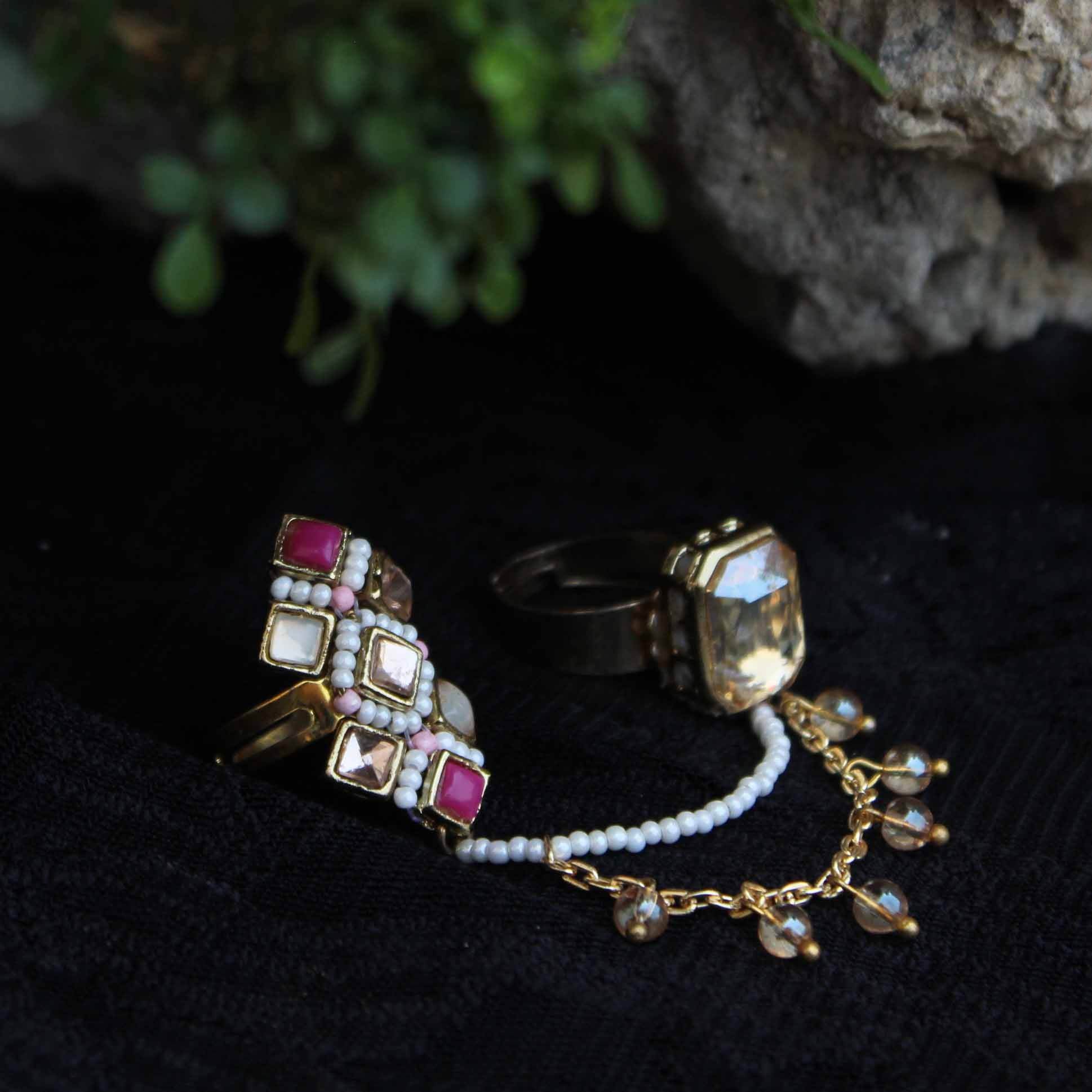 Champere Cocktail Two Finger Ring - BeAbhika.com