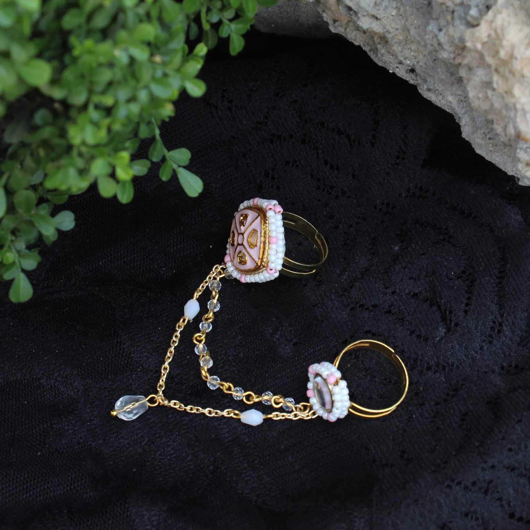Enamelled Beauty two-finger ring - BeAbhika.com