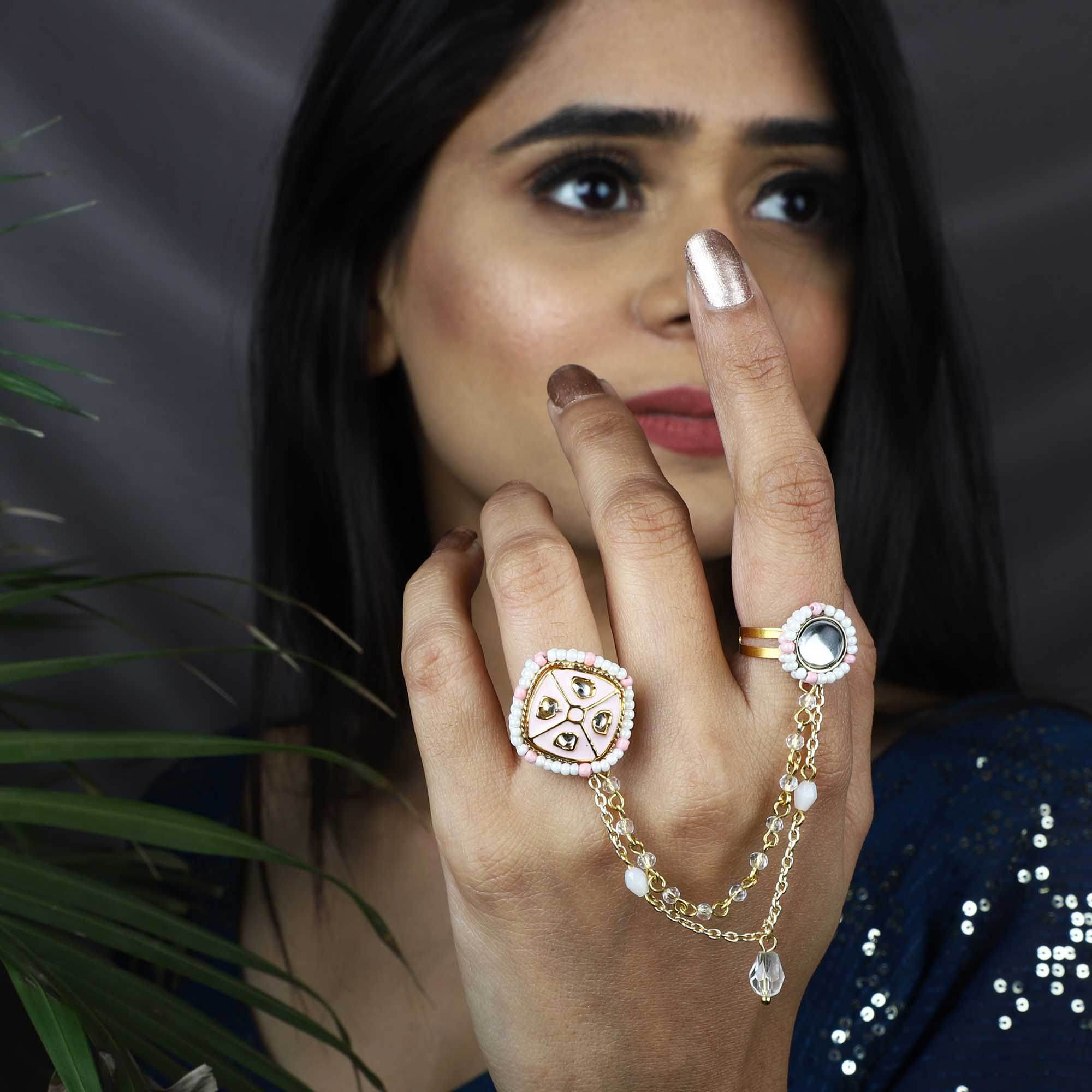 Enamelled Beauty two-finger ring - BeAbhika.com