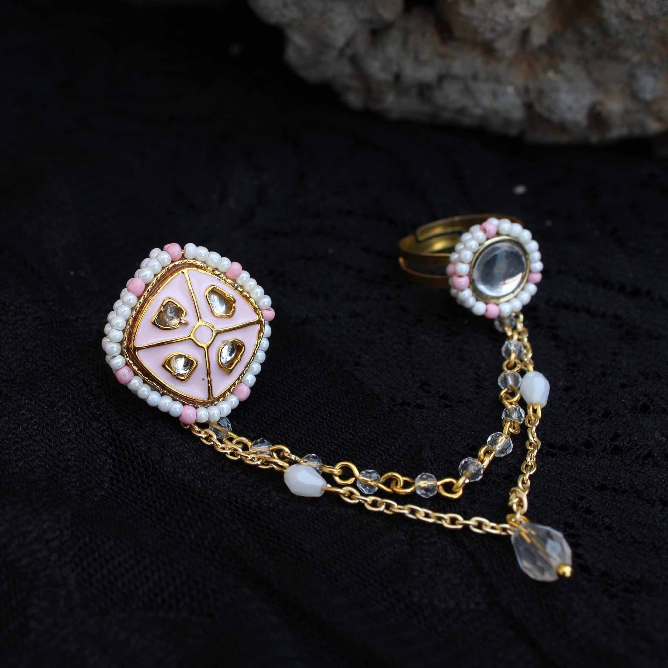Enamelled Beauty two-finger ring - BeAbhika.com