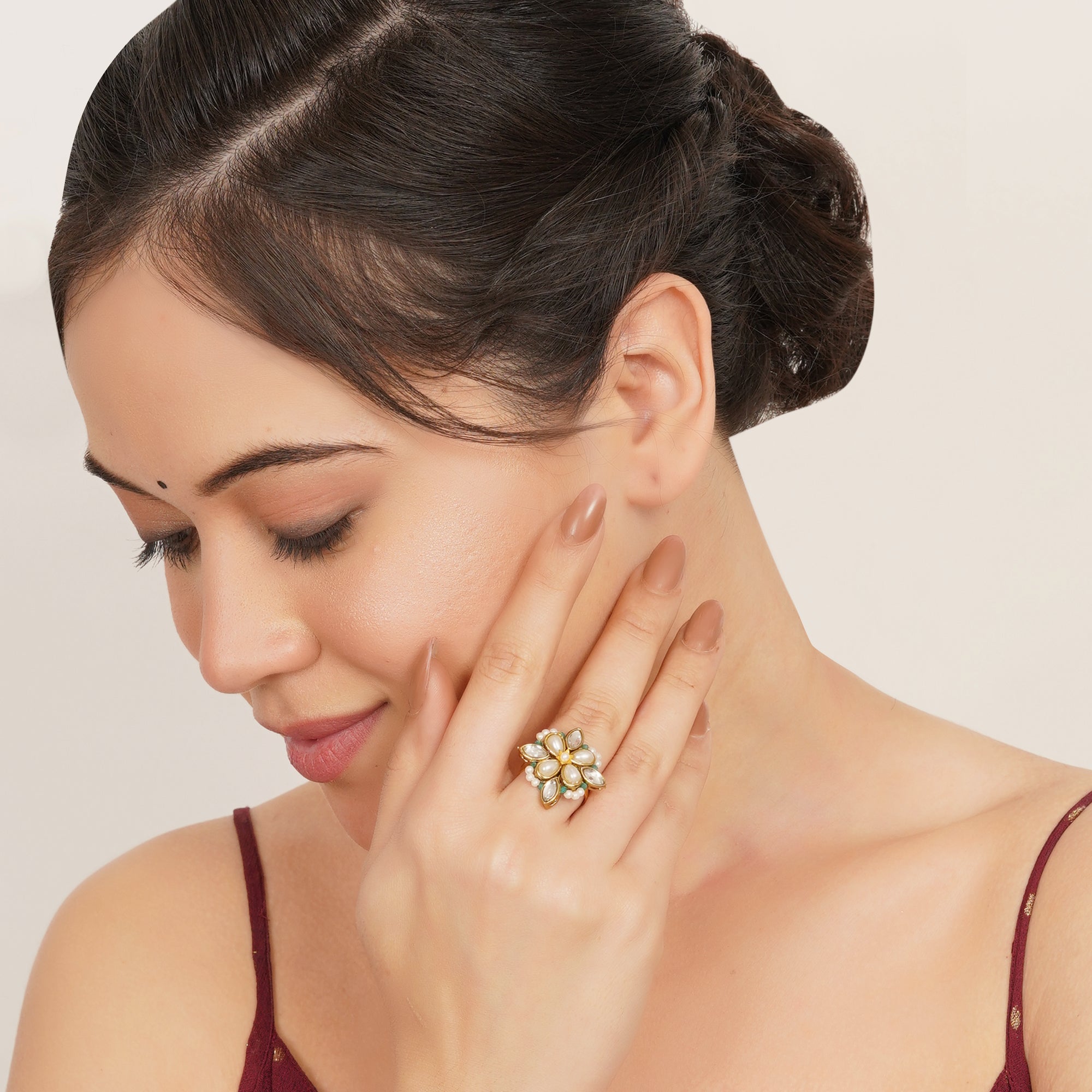 Kundan & Pearl Floral Ring