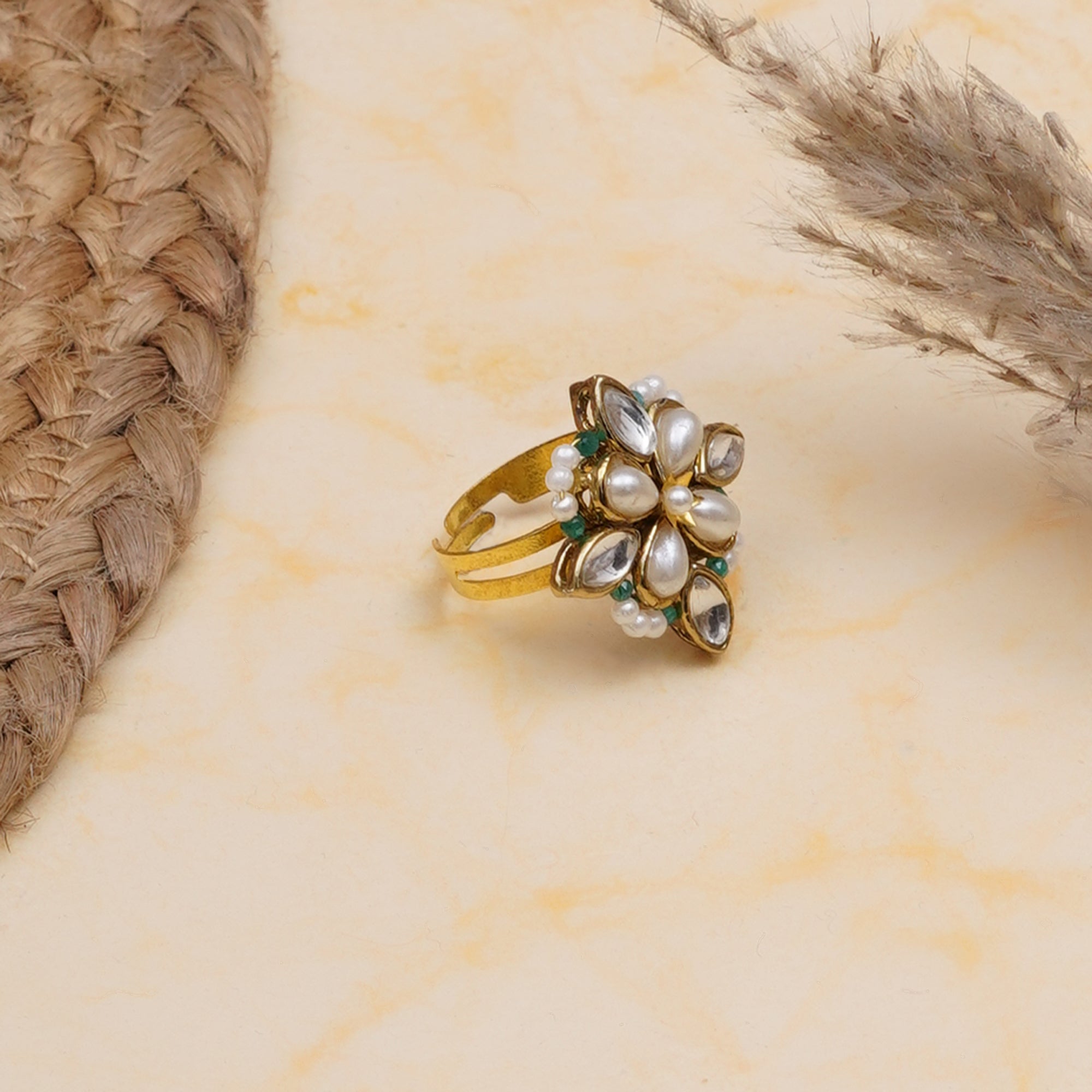 Kundan & Pearl Floral Ring