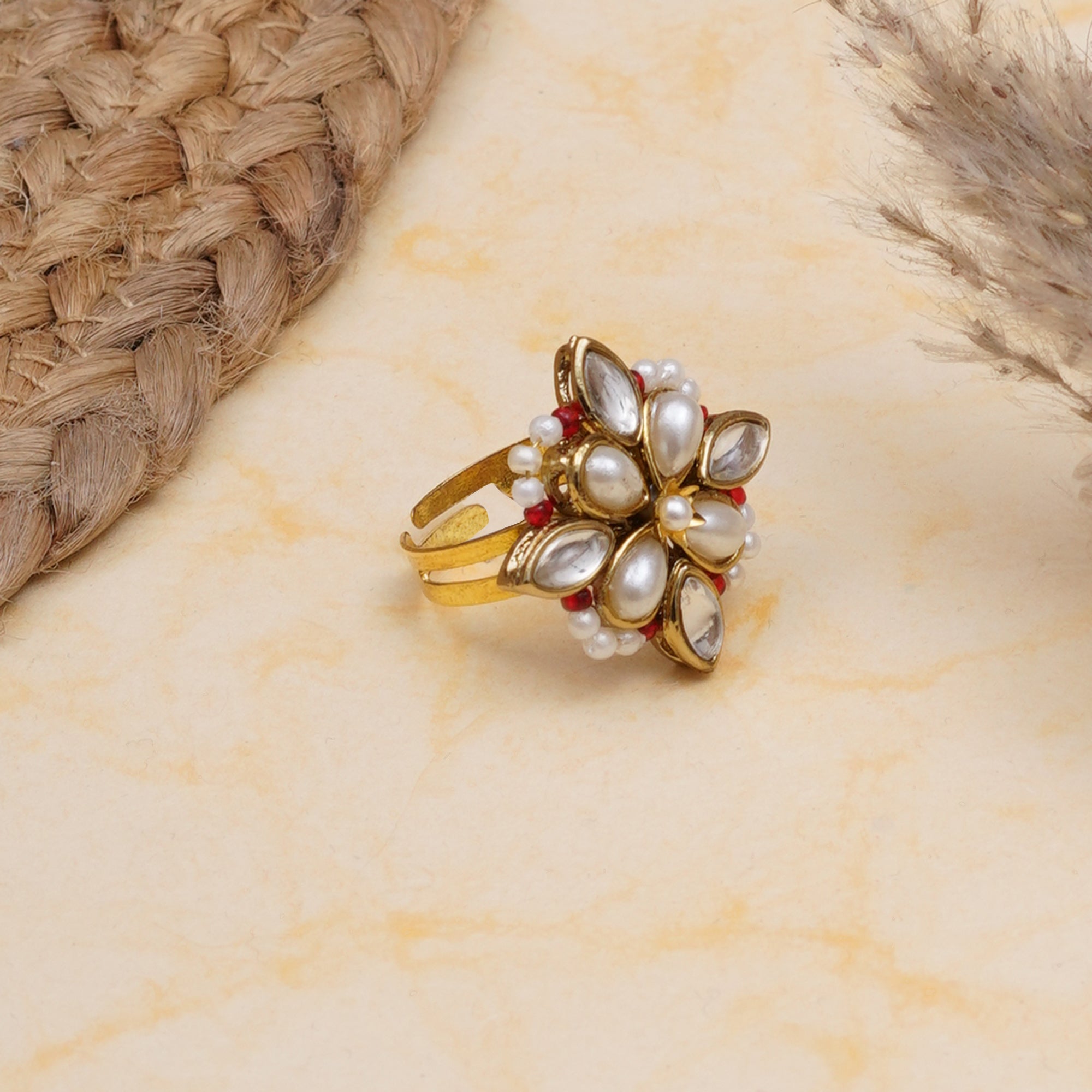 Kundan & Pearl Floral Ring