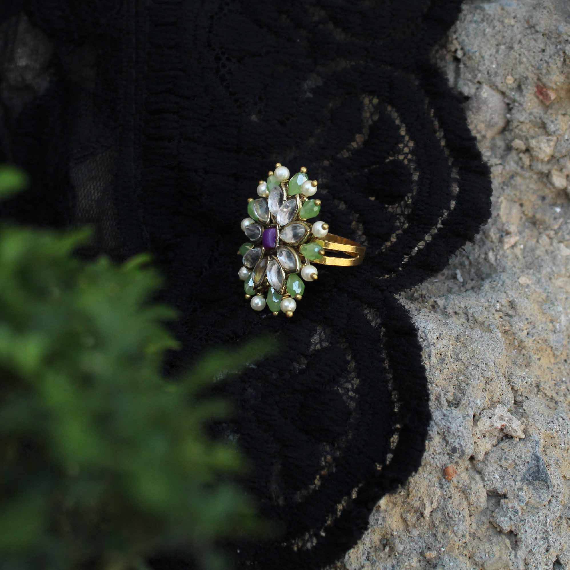 Pearl Twirl Green Ring - BeAbhika.com
