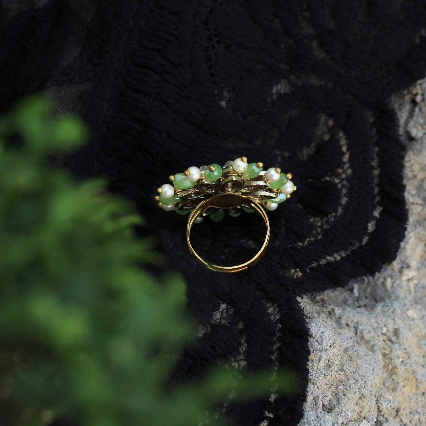 Pearl Twirl Green Ring - BeAbhika.com