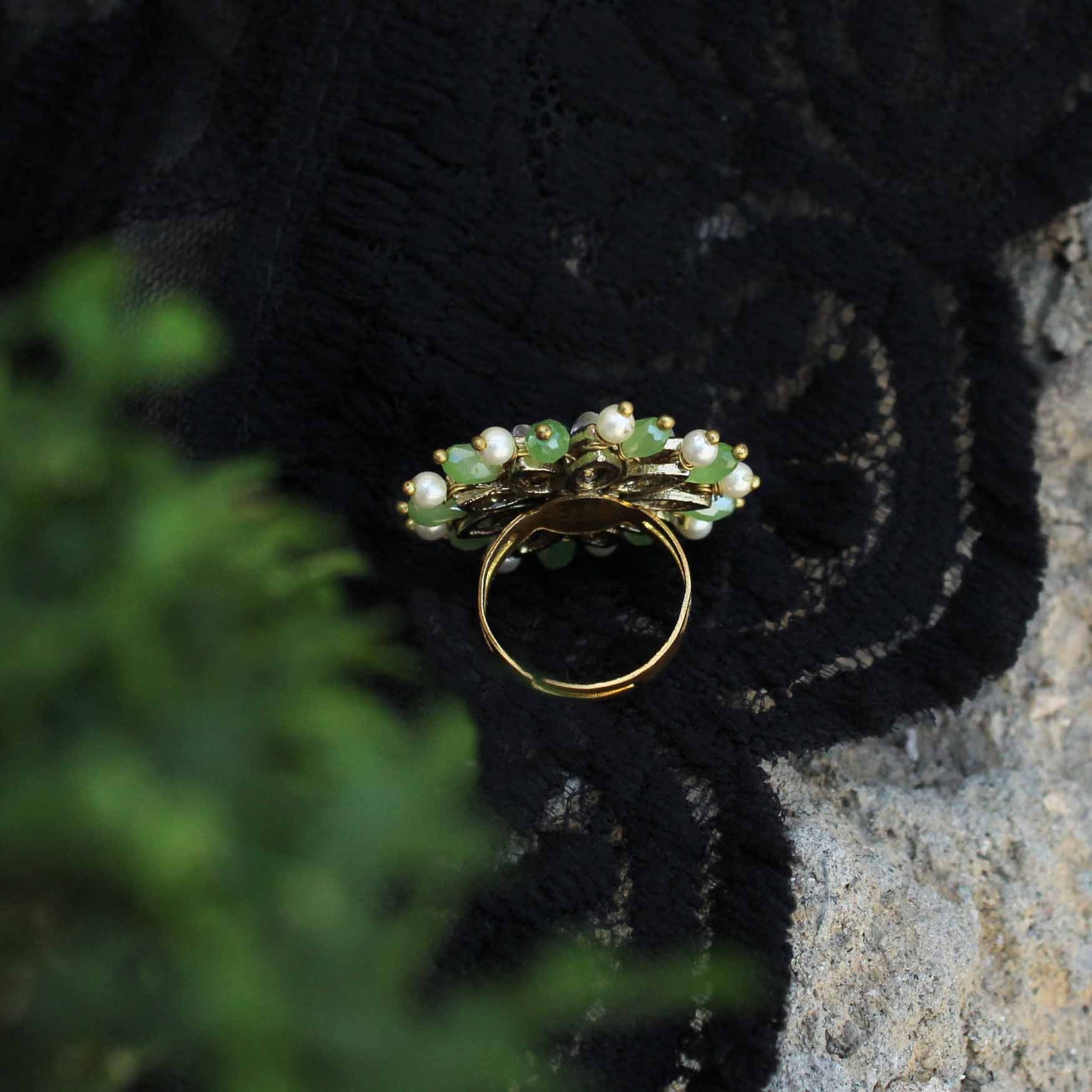 Pearl Twirl Green Ring