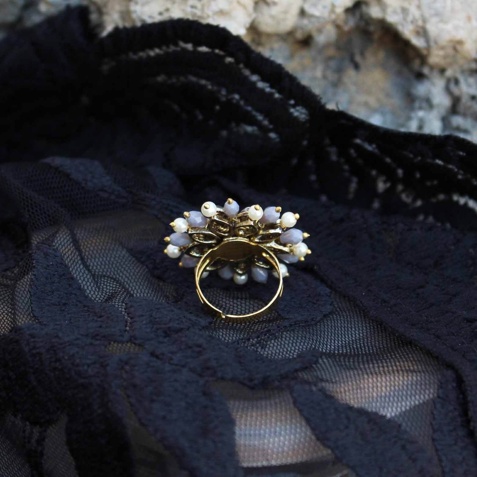 Pearl Twirl Grey Ring - BeAbhika.com
