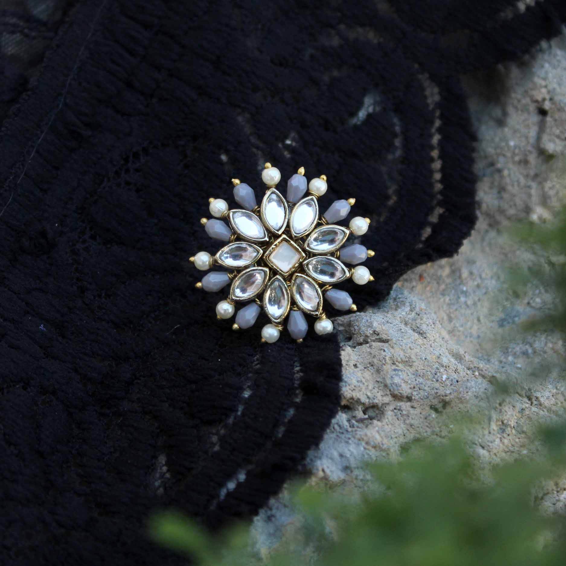 Pearl Twirl Grey Ring - BeAbhika.com